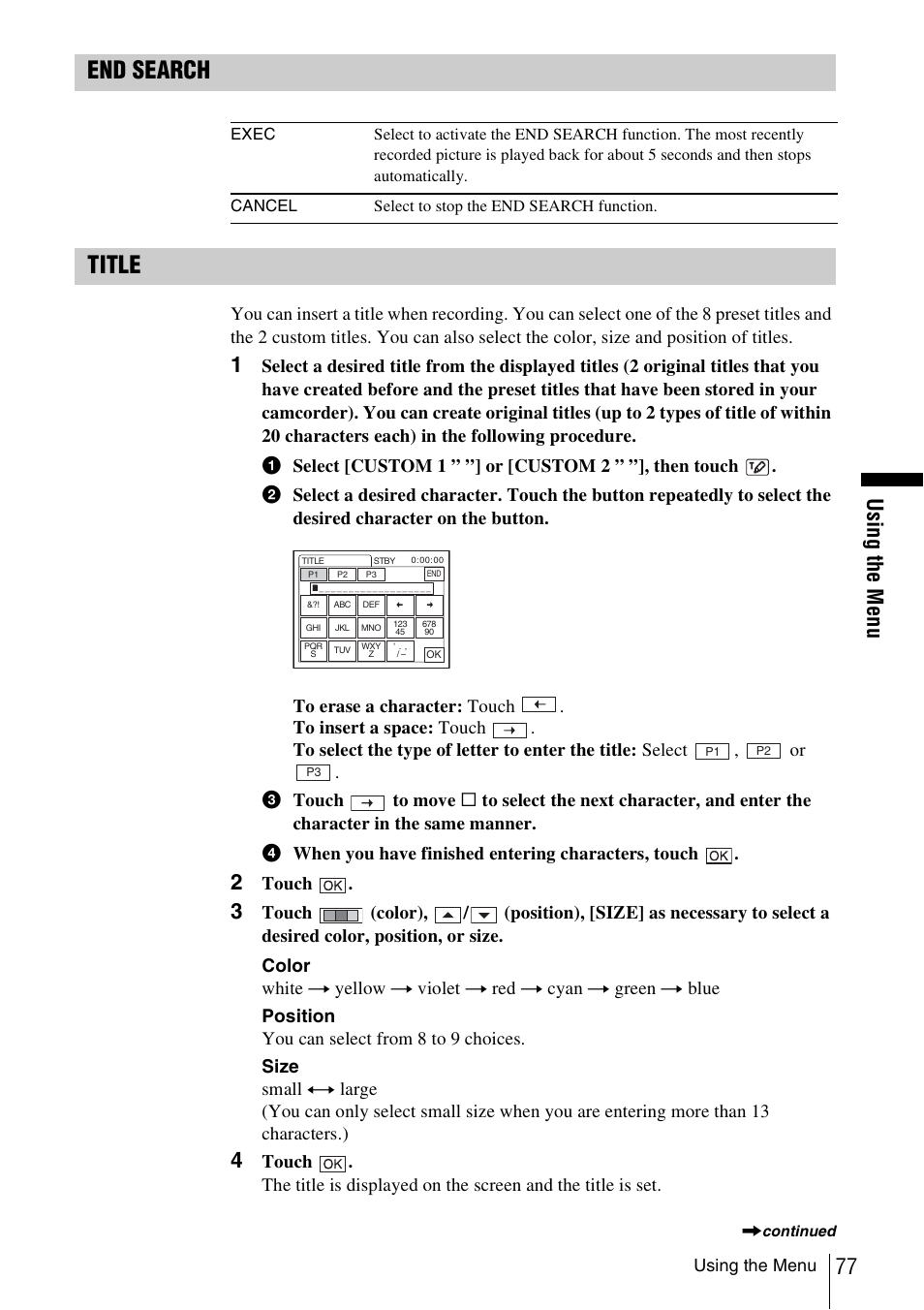 End search title | Sony DCR-TRV480 User Manual | Page 77 / 156