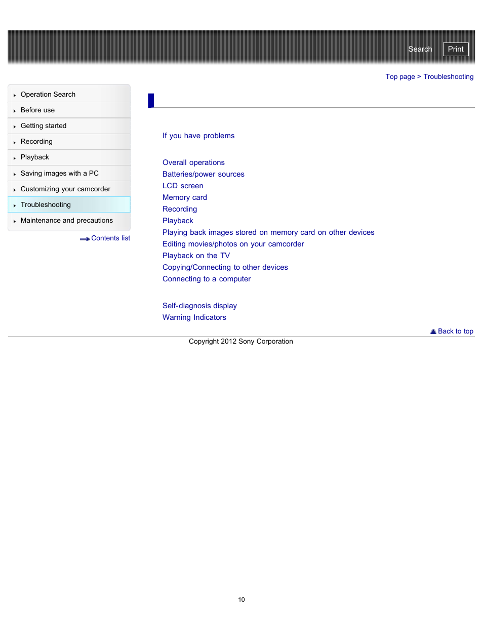 Troubleshooting, Handycam" user guide | Sony HDR-GW77V User Manual | Page 10 / 211