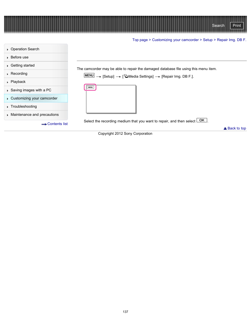 Repair img. db f, Handycam" user guide | Sony HDR-GW77V User Manual | Page 137 / 211