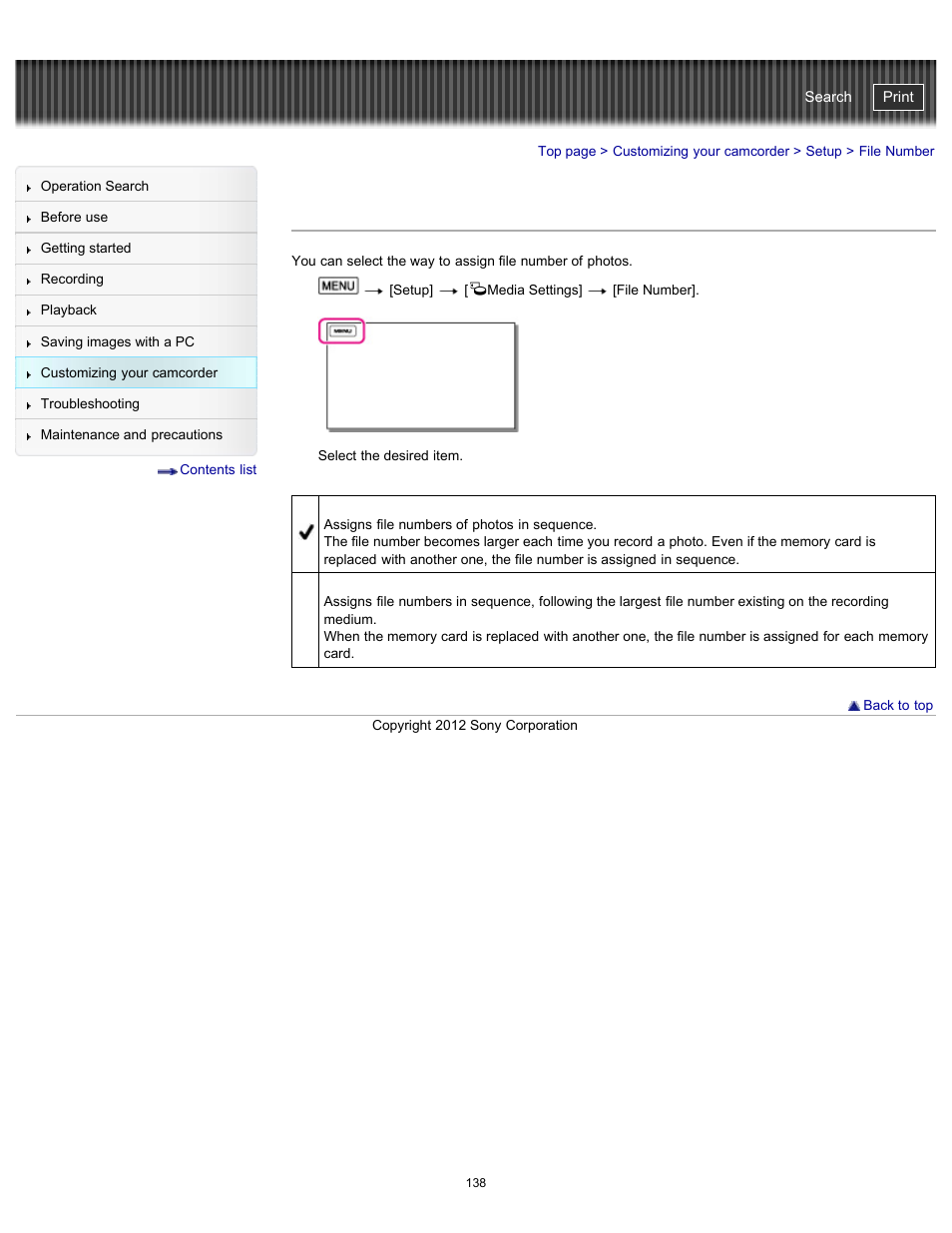 File number, Handycam" user guide | Sony HDR-GW77V User Manual | Page 138 / 211