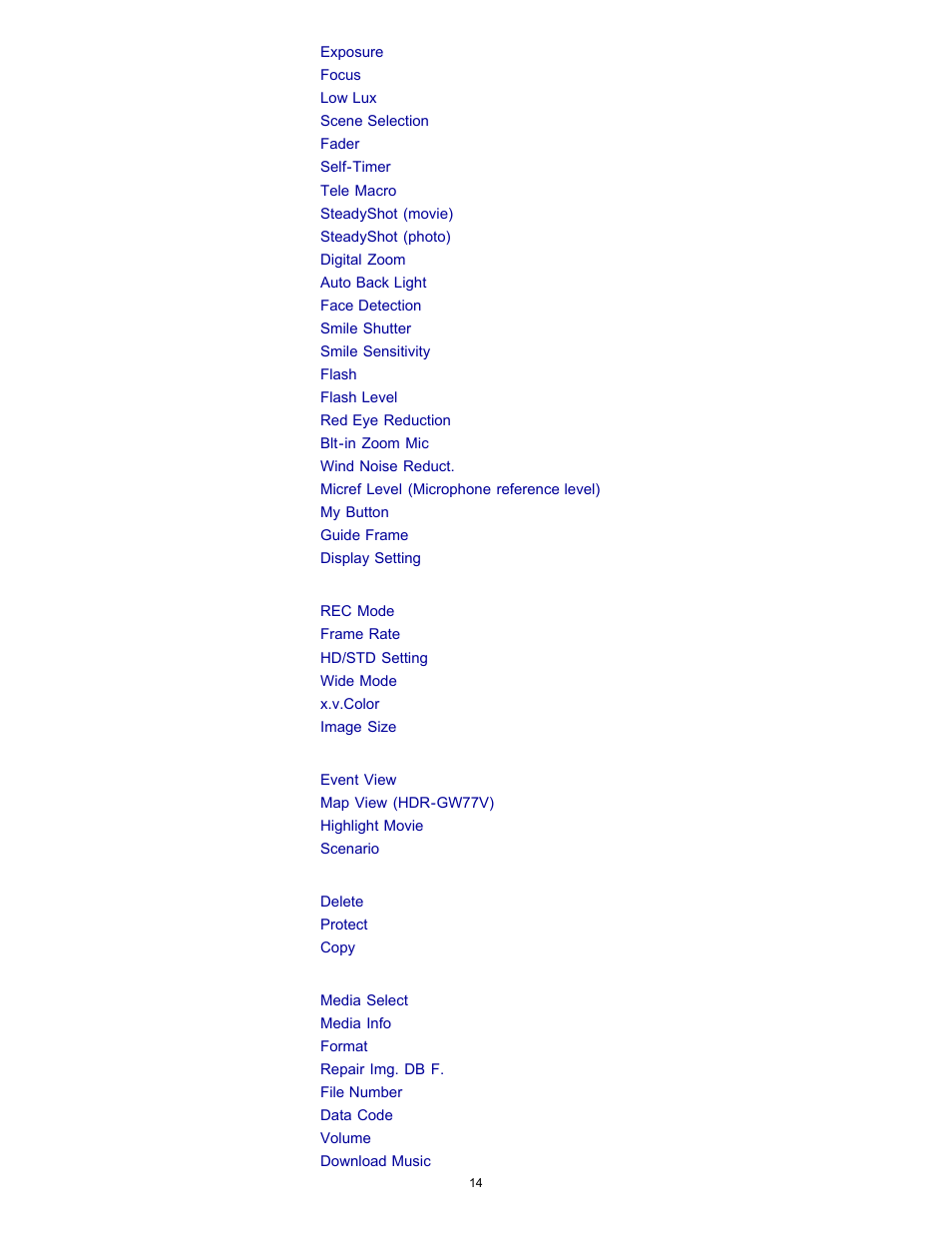 Sony HDR-GW77V User Manual | Page 14 / 211