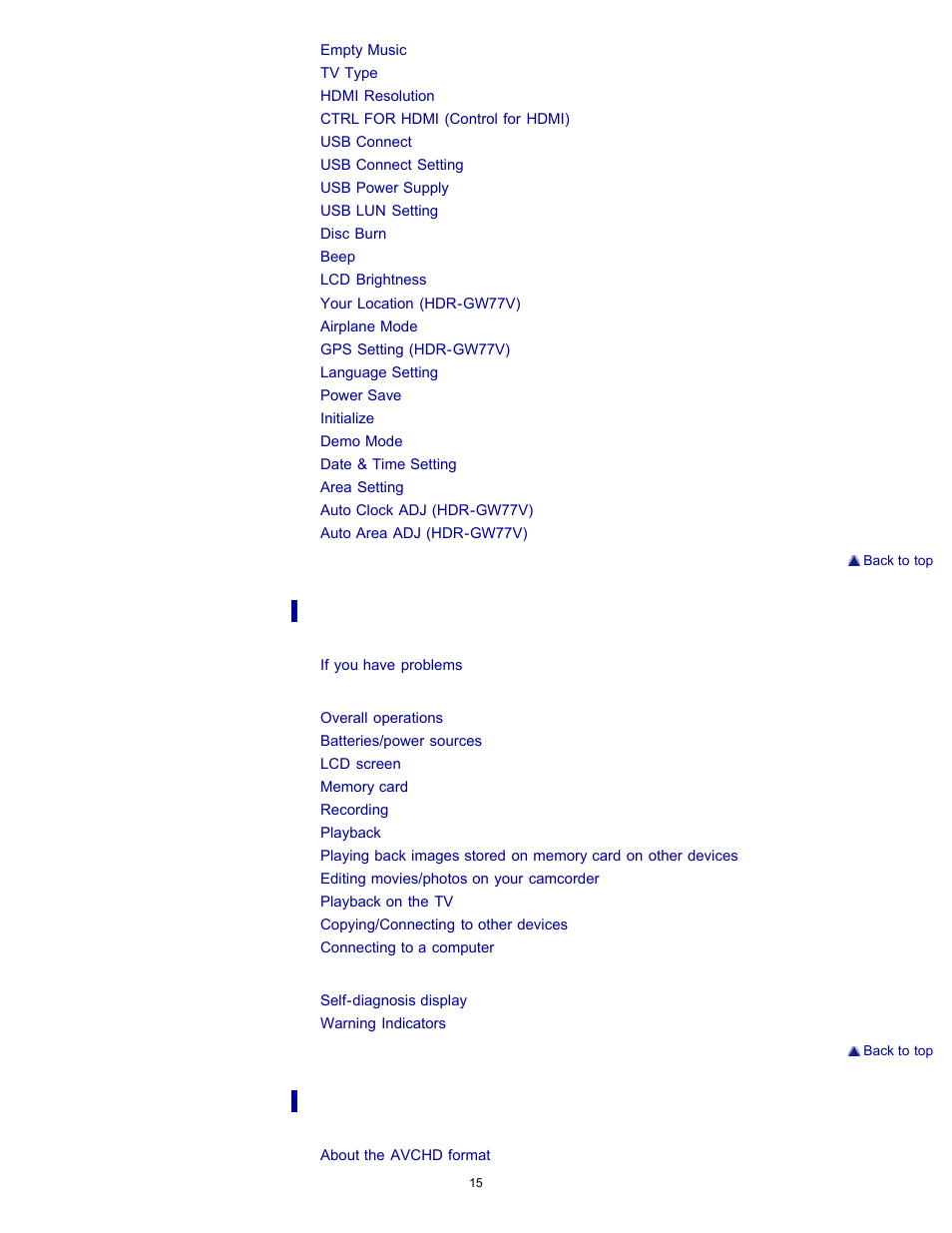 Sony HDR-GW77V User Manual | Page 15 / 211