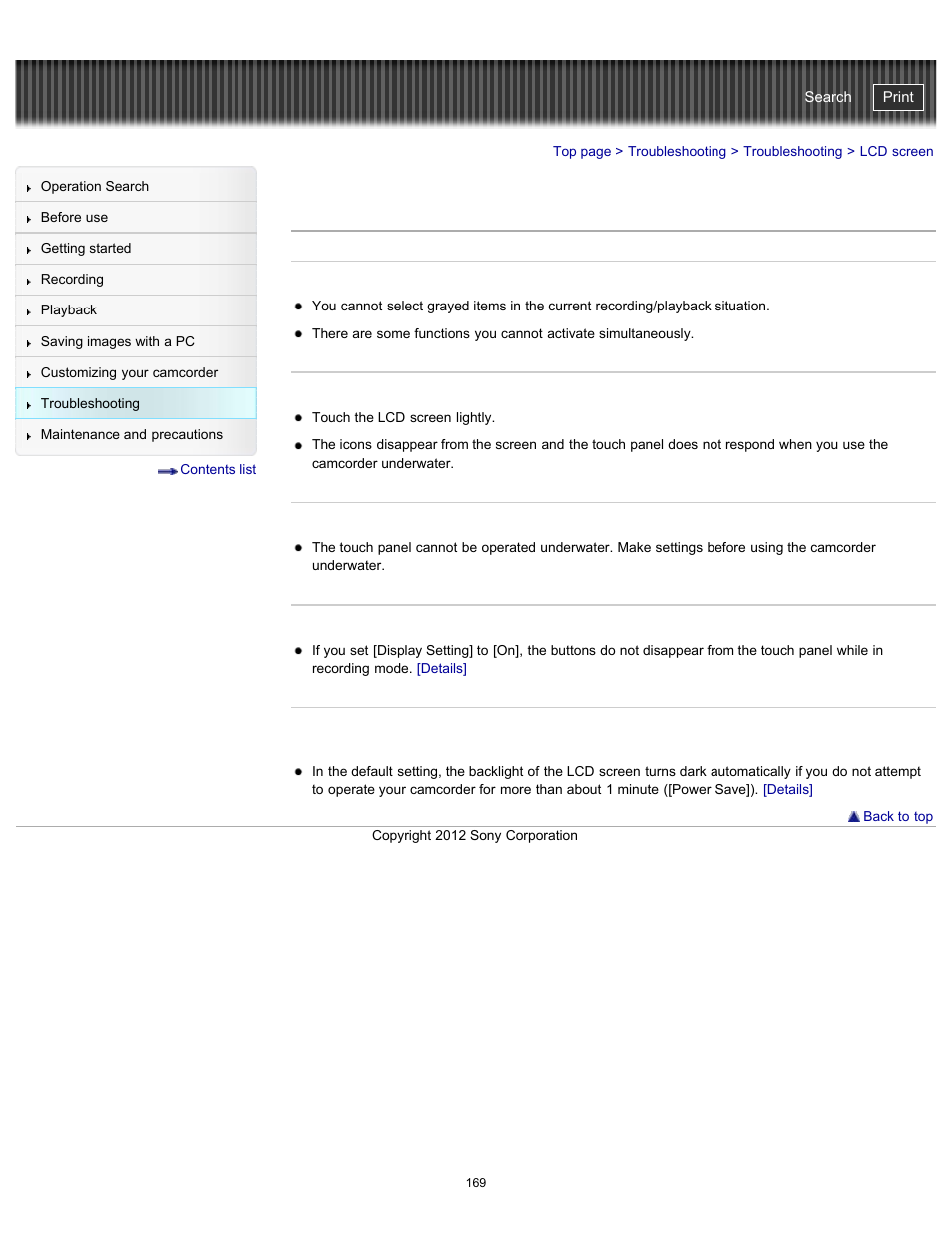 Lcd screen, Handycam" user guide | Sony HDR-GW77V User Manual | Page 169 / 211
