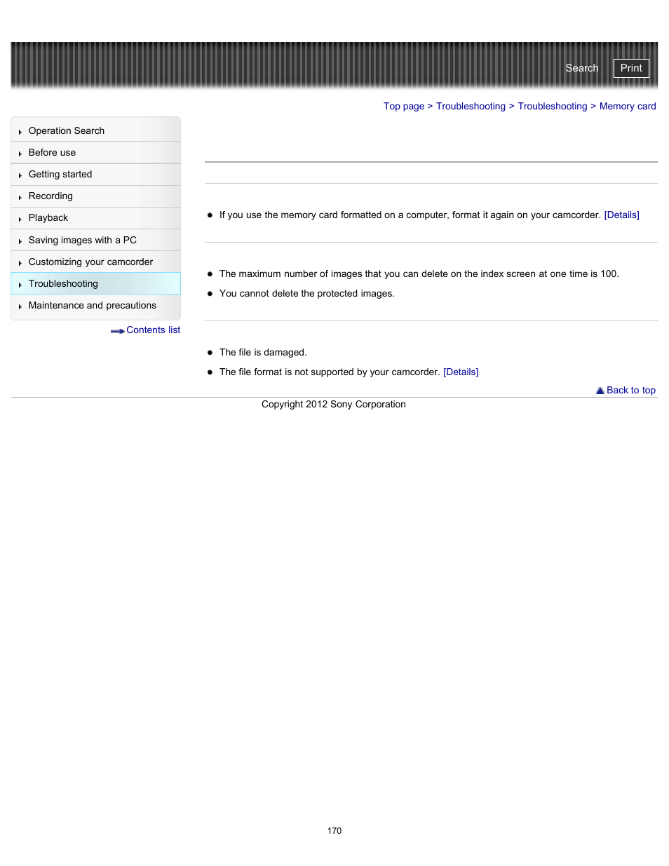 Memory card, Handycam" user guide | Sony HDR-GW77V User Manual | Page 170 / 211