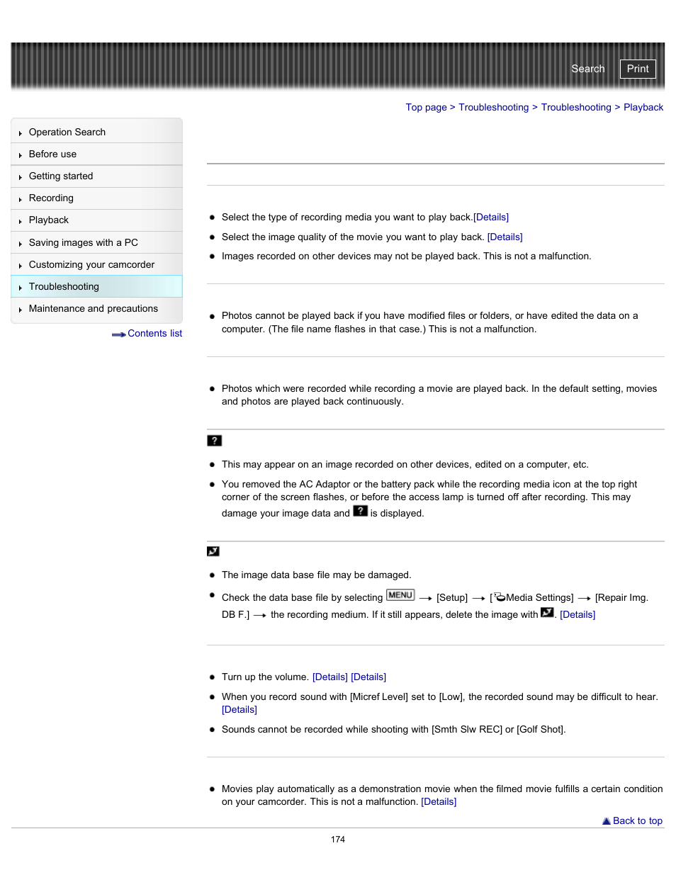 Playback, Handycam" user guide | Sony HDR-GW77V User Manual | Page 174 / 211