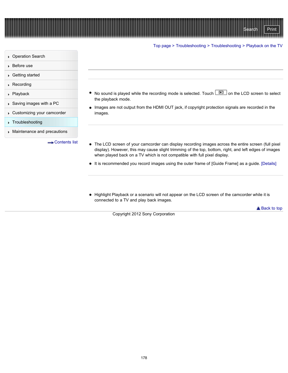 Playback on the tv, Handycam" user guide | Sony HDR-GW77V User Manual | Page 178 / 211