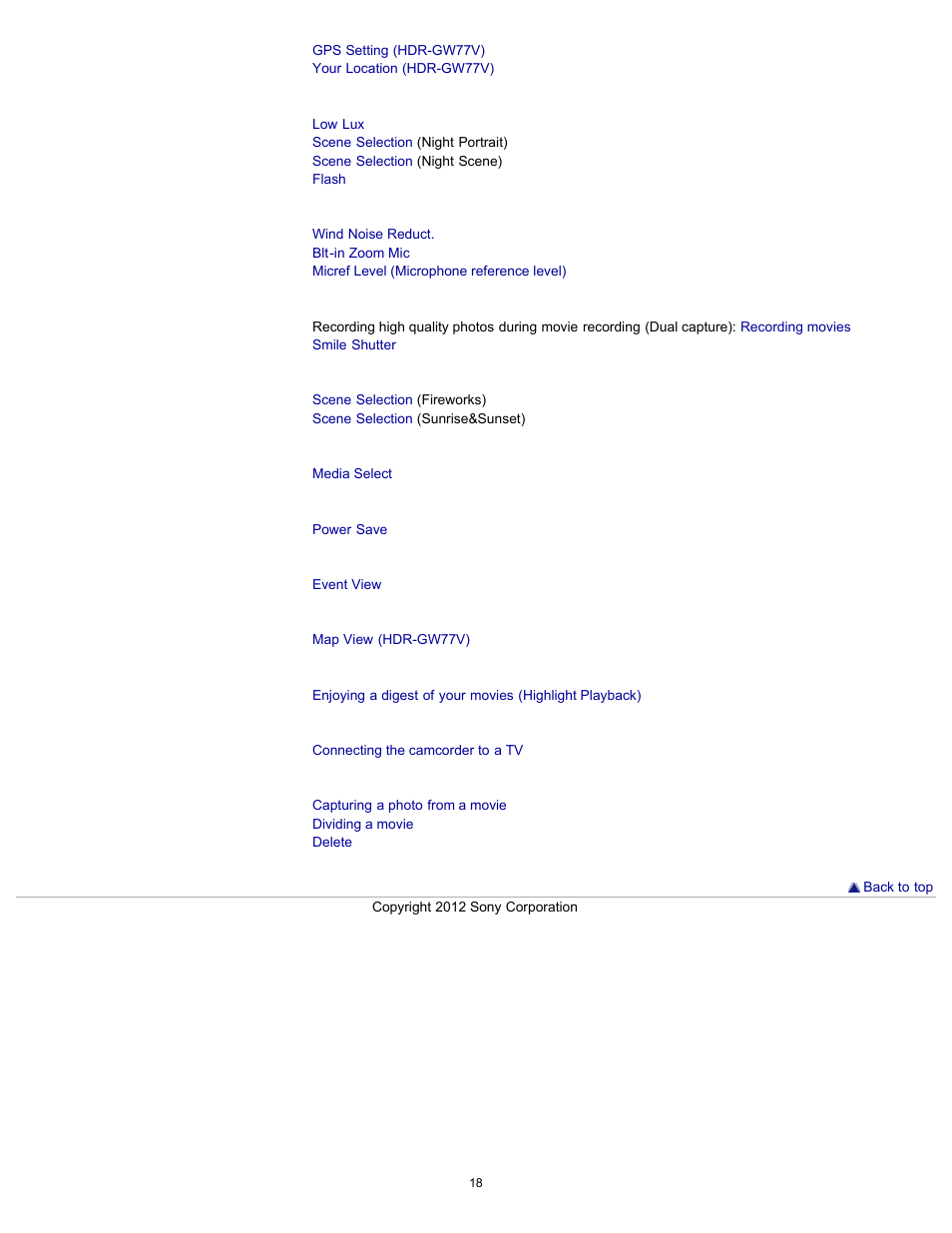 Sony HDR-GW77V User Manual | Page 18 / 211