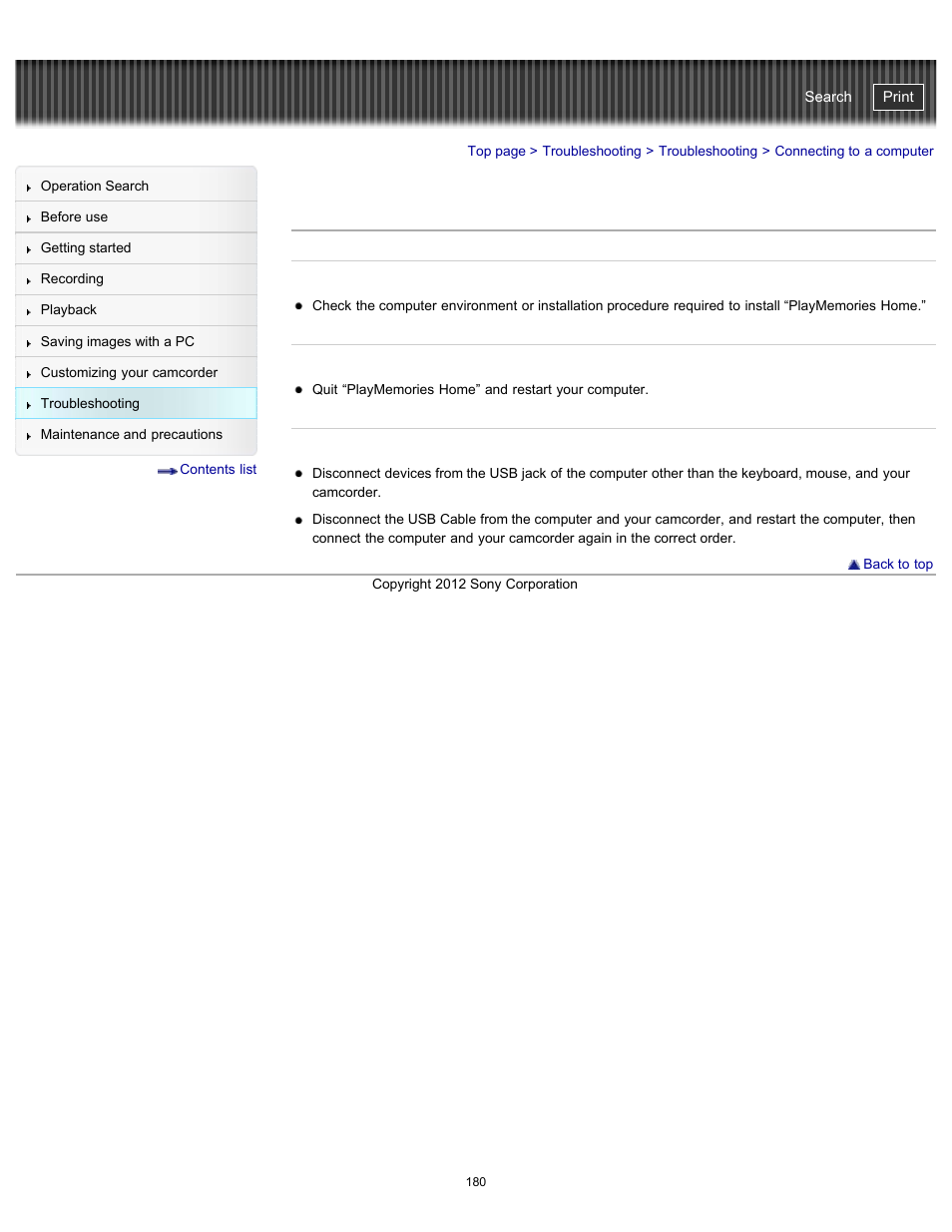 Connecting to a computer, Handycam" user guide | Sony HDR-GW77V User Manual | Page 180 / 211