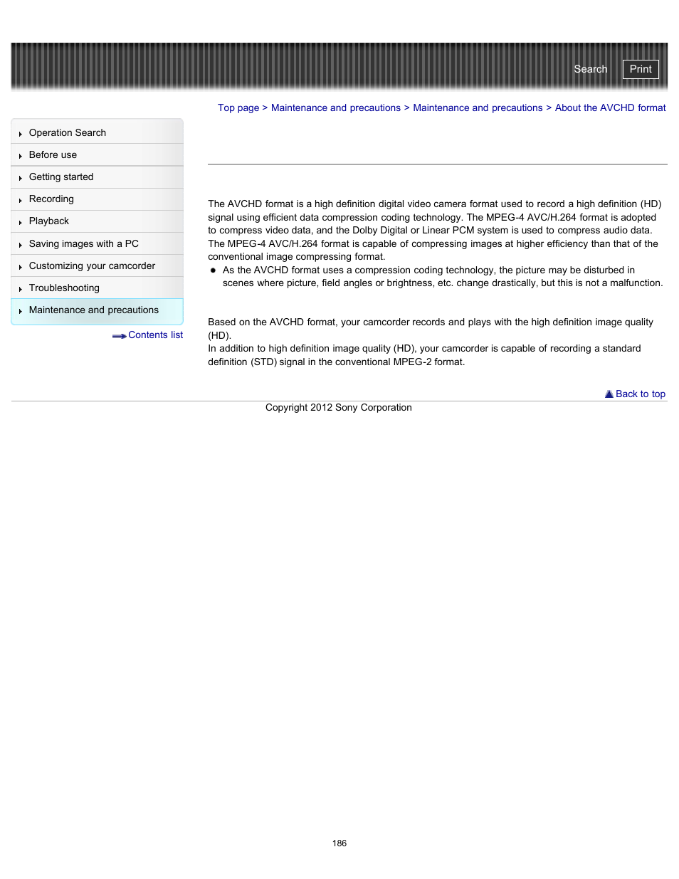 About the avchd format | Sony HDR-GW77V User Manual | Page 186 / 211