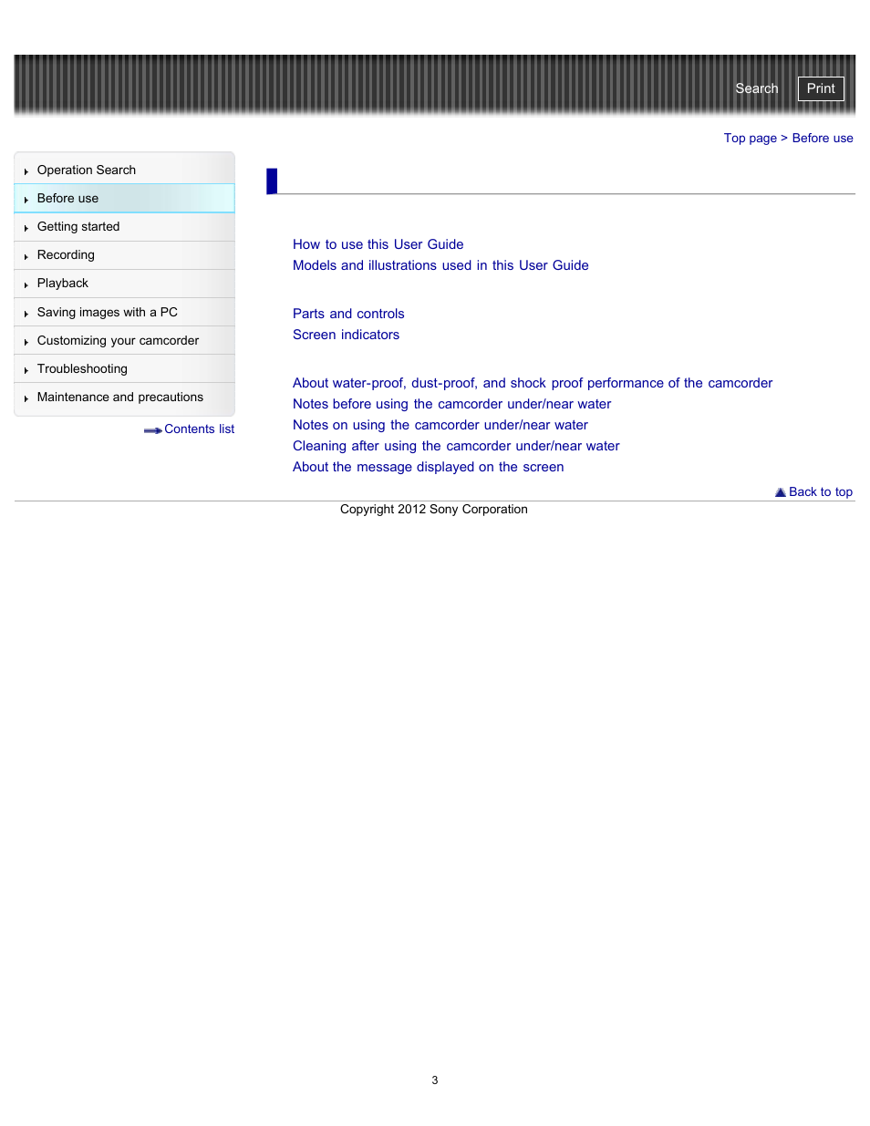 Before use, Handycam" user guide | Sony HDR-GW77V User Manual | Page 3 / 211