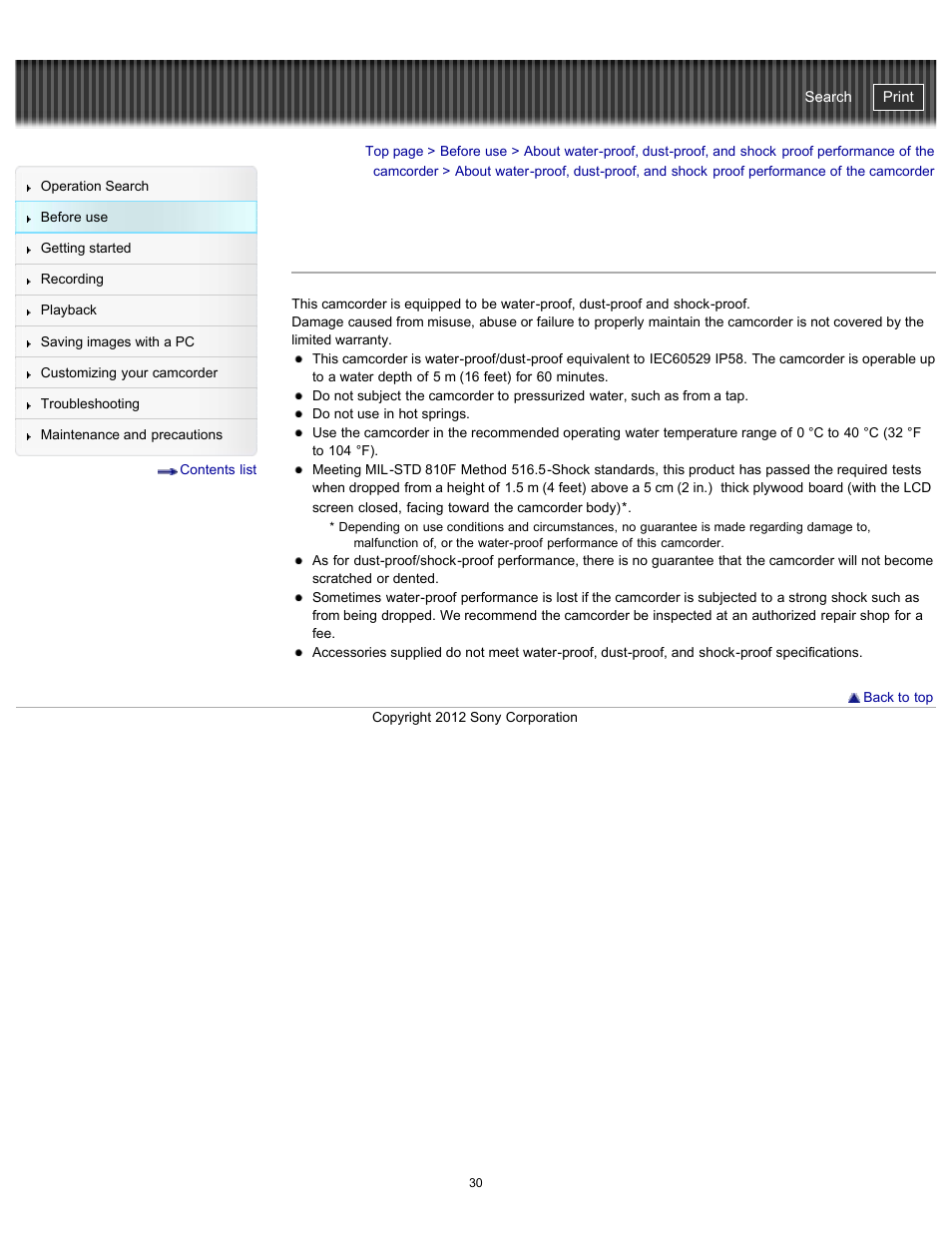 Handycam" user guide | Sony HDR-GW77V User Manual | Page 30 / 211