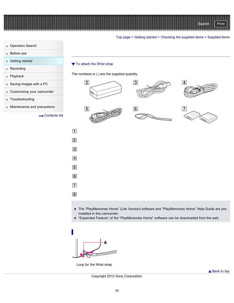 Supplied items | Sony HDR-GW77V User Manual | Page 35 / 211