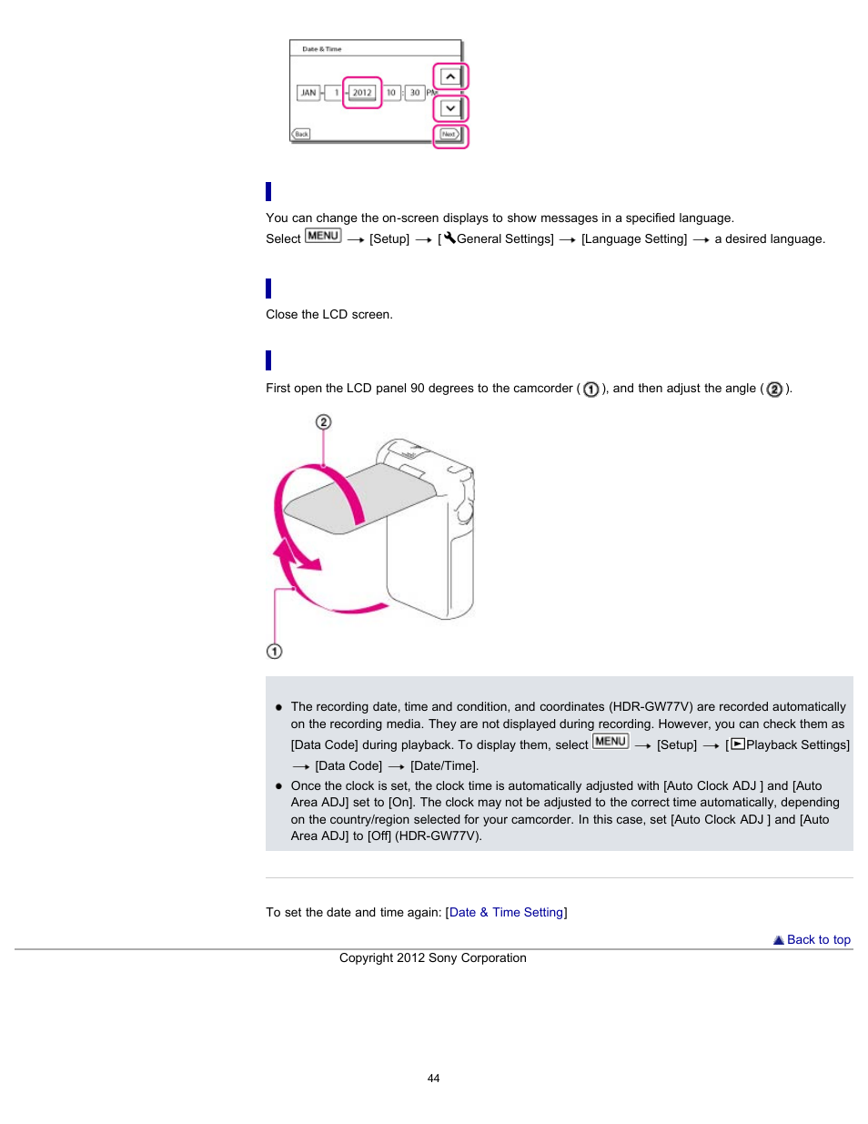 Sony HDR-GW77V User Manual | Page 44 / 211