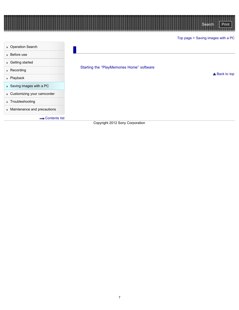 Saving images with a pc, Handycam" user guide | Sony HDR-GW77V User Manual | Page 7 / 211