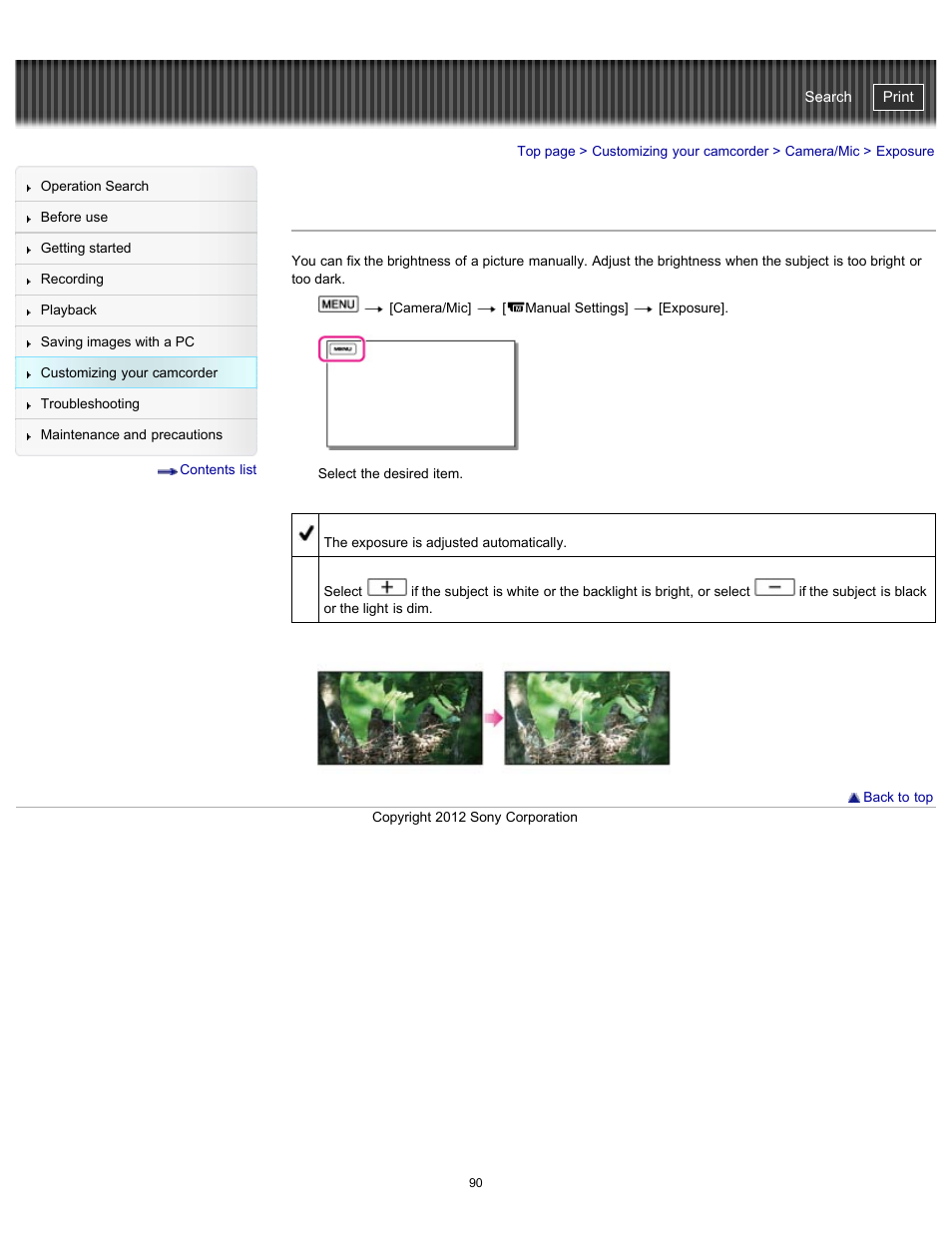 Exposure, Handycam" user guide | Sony HDR-GW77V User Manual | Page 90 / 211