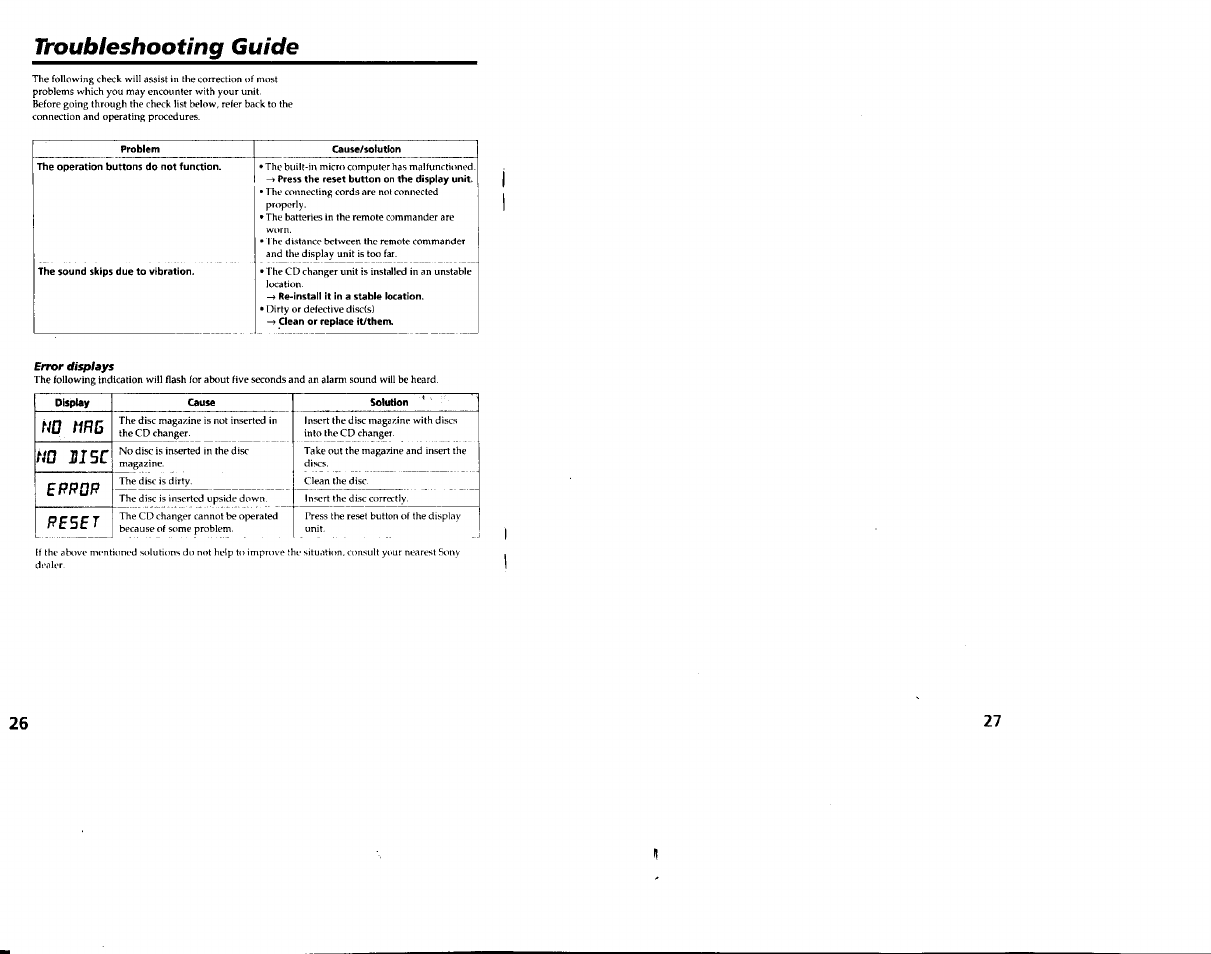 Troubleshooting cuide, Troubleshooting guide | Sony CDX-65RF User Manual | Page 14 / 14