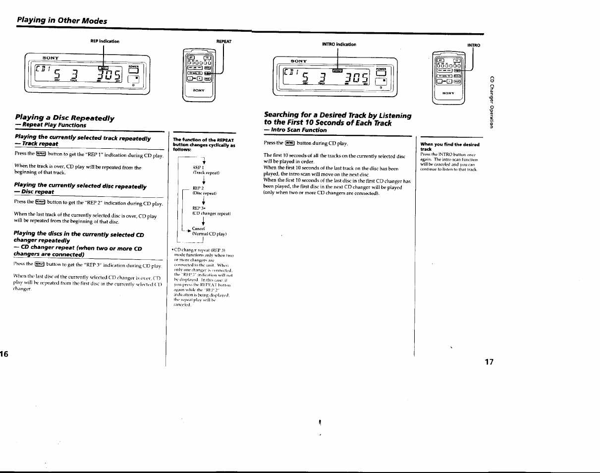 Playing in other modes, Playing a disc repeatedly | Sony CDX-65RF User Manual | Page 9 / 14