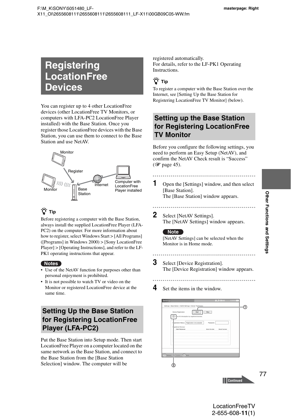 Registering locationfree devices | Sony LF-X11 User Manual | Page 77 / 96