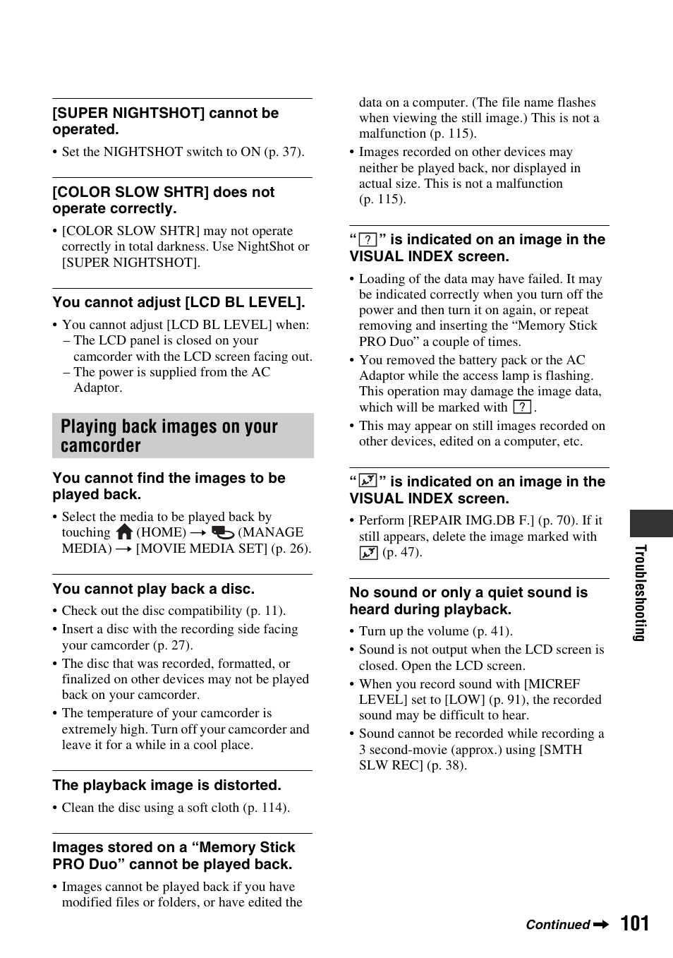 Playing back images on your camcorder | Sony DCR-DVD910 User Manual | Page 101 / 151