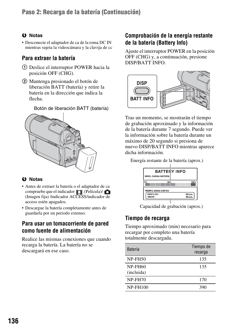 Paso 2: recarga de la batería (continuación) | Sony DCR-DVD910 User Manual | Page 136 / 151