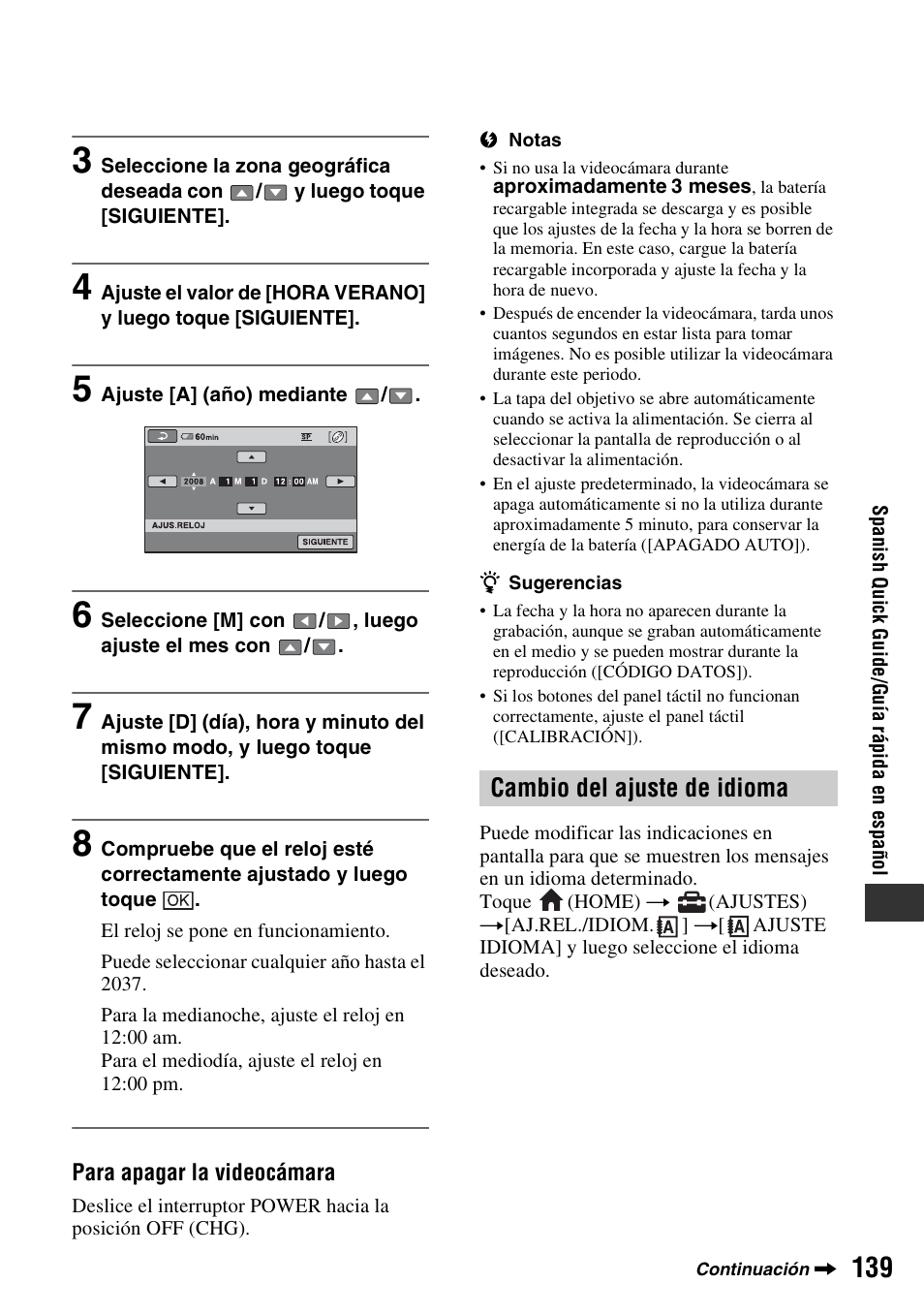 Cambio del ajuste de idioma | Sony DCR-DVD910 User Manual | Page 139 / 151