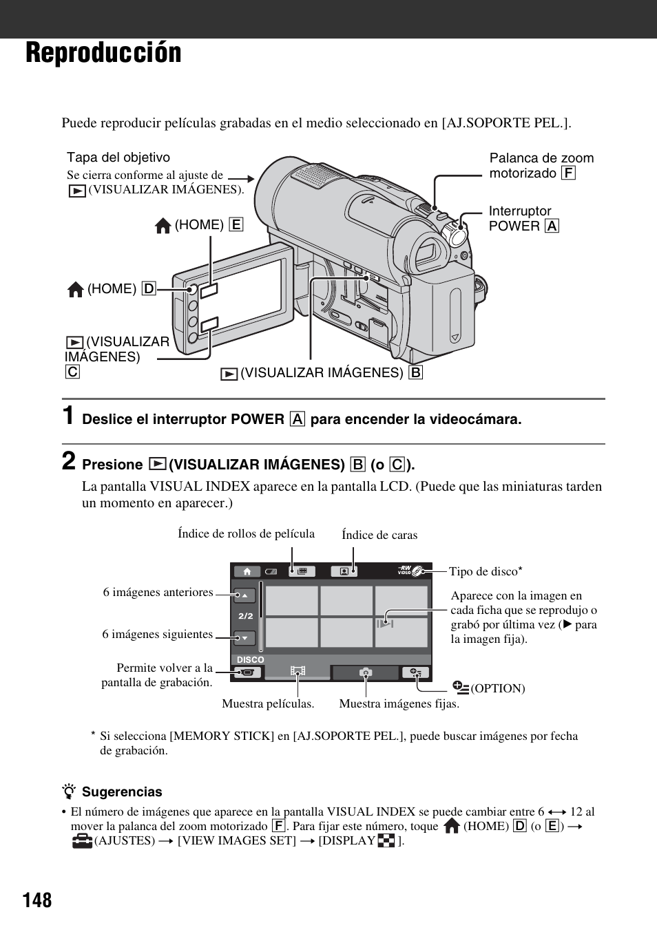 Reproducción | Sony DCR-DVD910 User Manual | Page 148 / 151