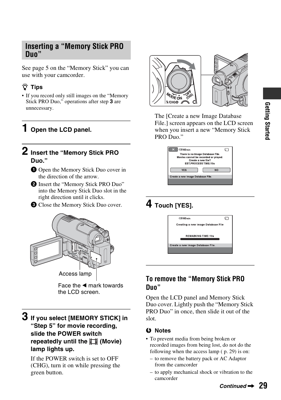 29) a, P. 29) | Sony DCR-DVD910 User Manual | Page 29 / 151