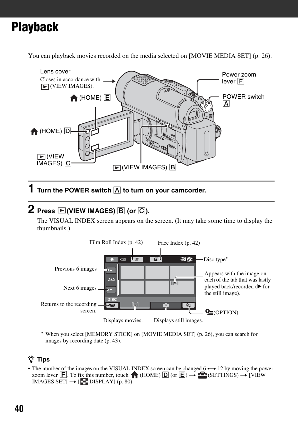 Playback | Sony DCR-DVD910 User Manual | Page 40 / 151