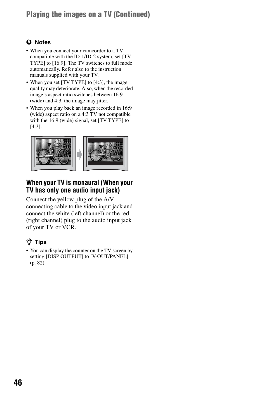 Playing the images on a tv (continued) | Sony DCR-DVD910 User Manual | Page 46 / 151
