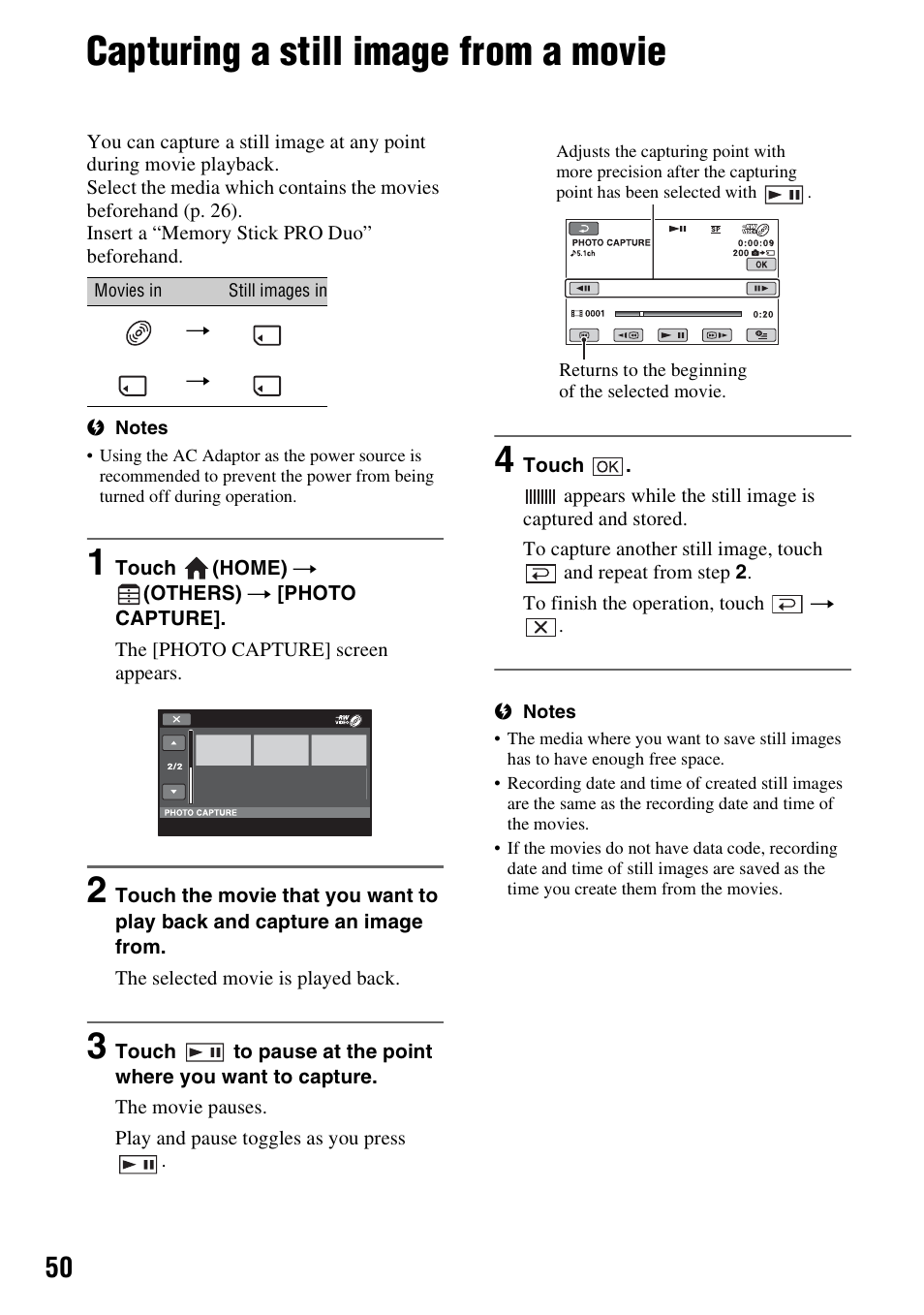 Capturing a still image from a movie, P. 50, P. 50) | Sony DCR-DVD910 User Manual | Page 50 / 151