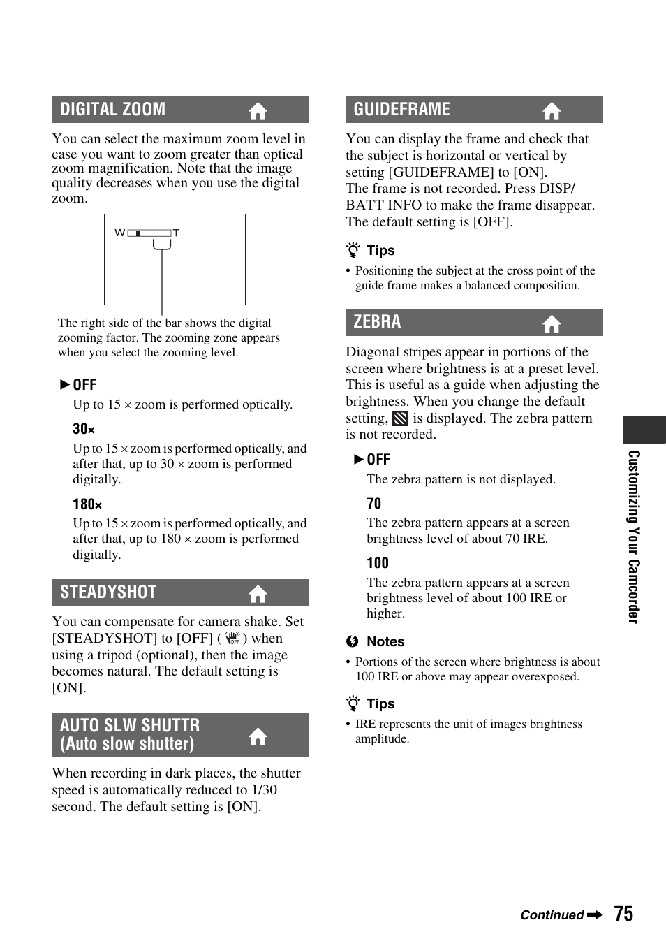 Guideframe zebra | Sony DCR-DVD910 User Manual | Page 75 / 151