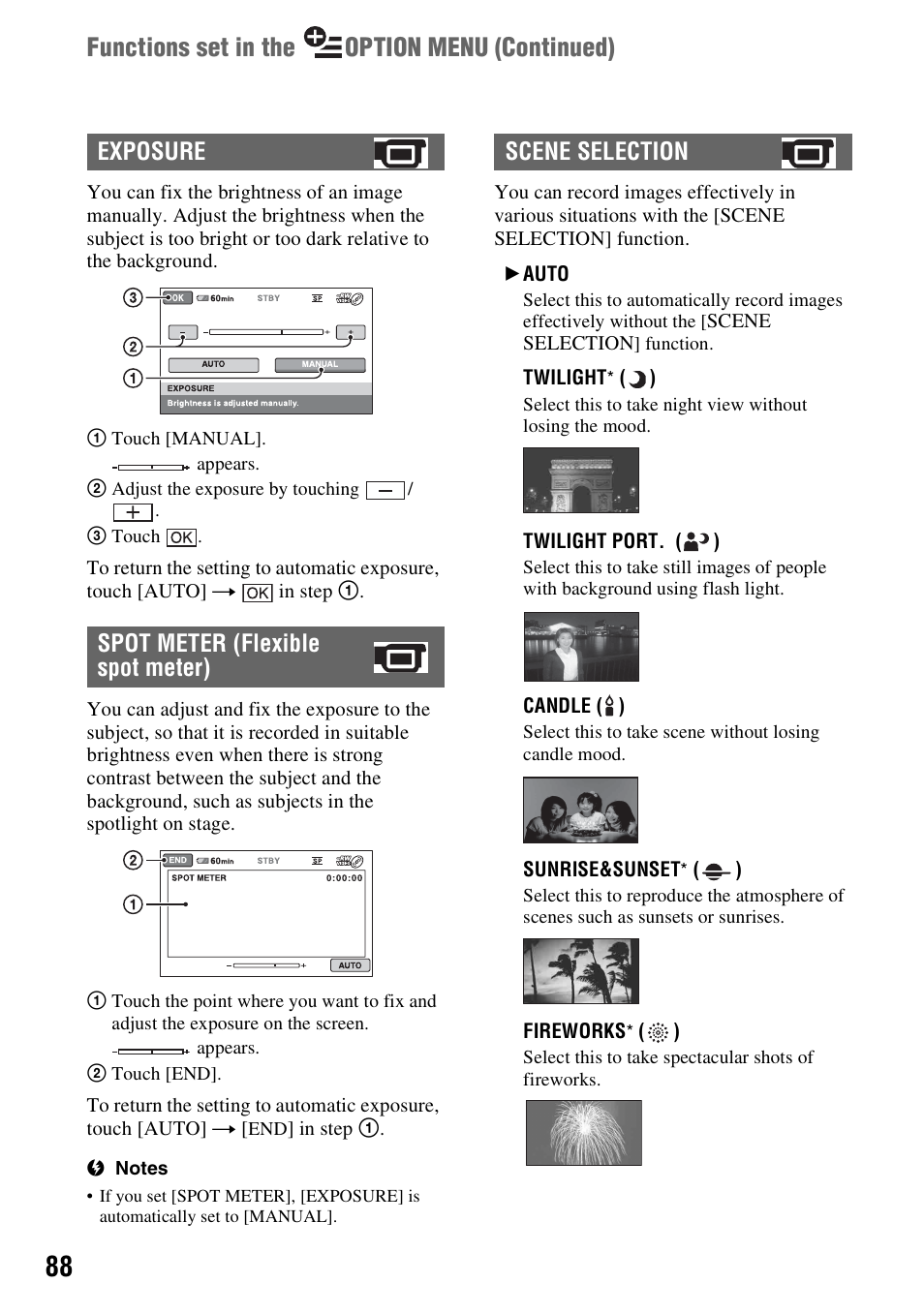 Functions set in the option menu (continued) | Sony DCR-DVD910 User Manual | Page 88 / 151