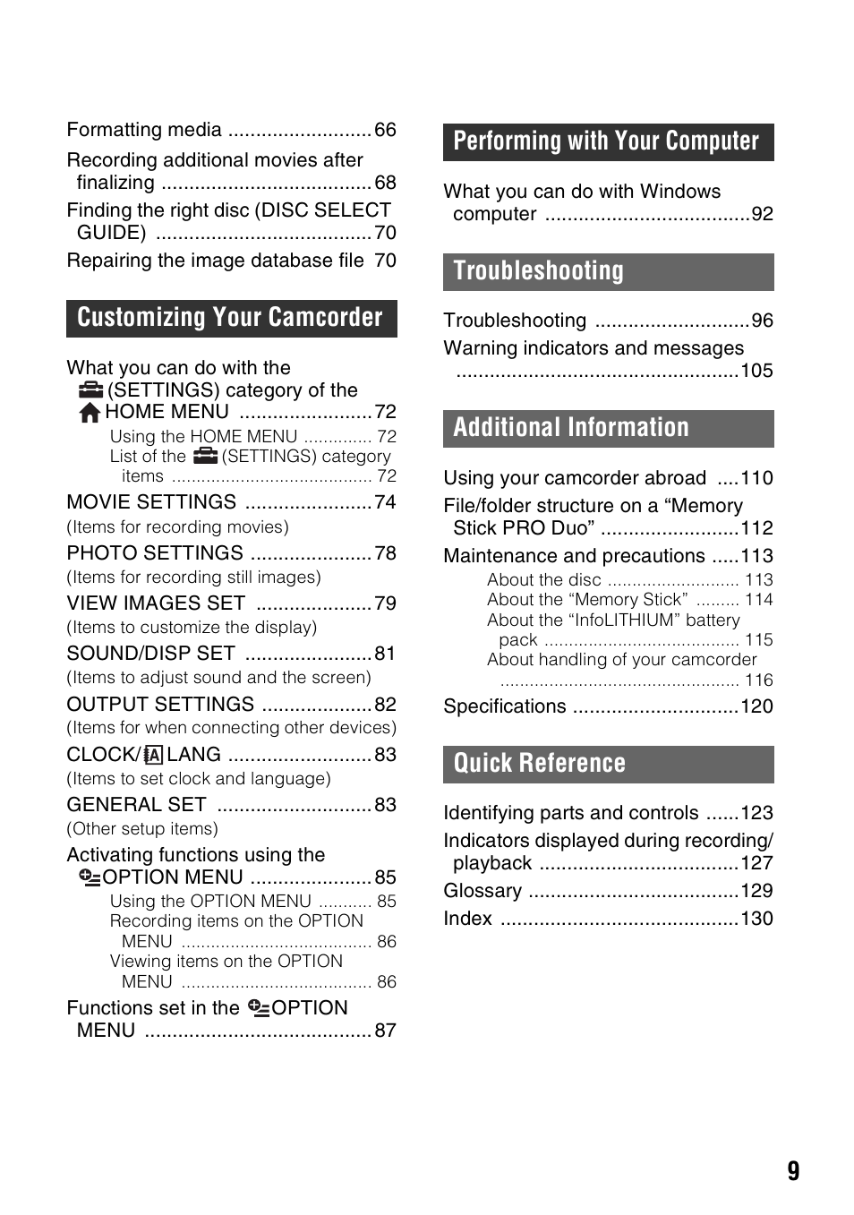 Sony DCR-DVD910 User Manual | Page 9 / 151