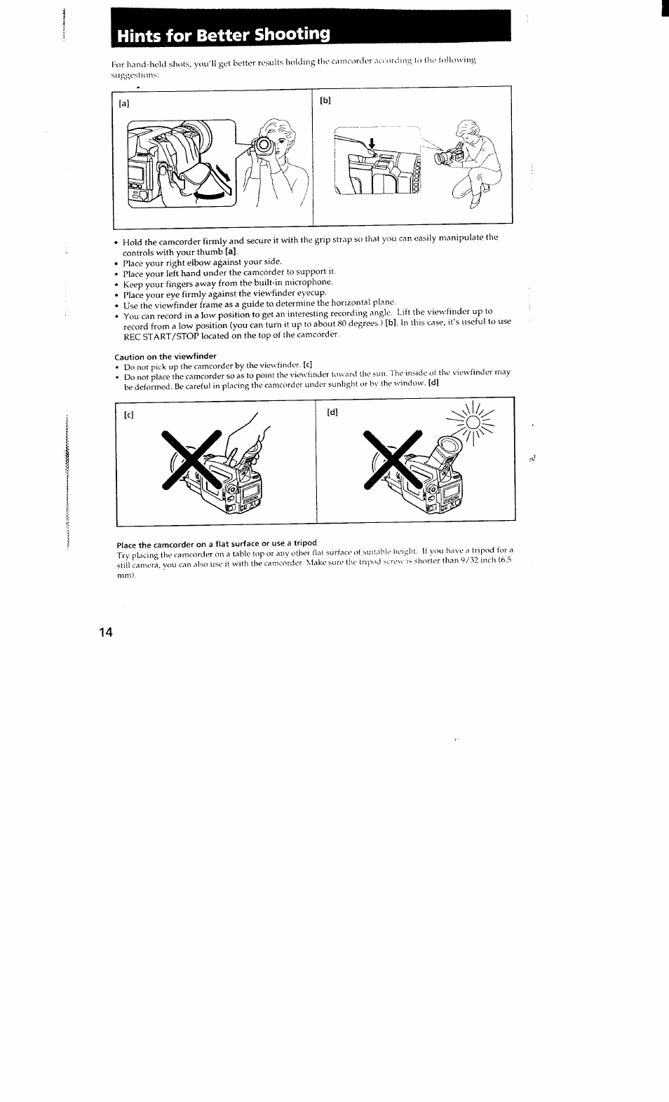 Hints for better shooting | Sony DCR-VX700 User Manual | Page 14 / 73