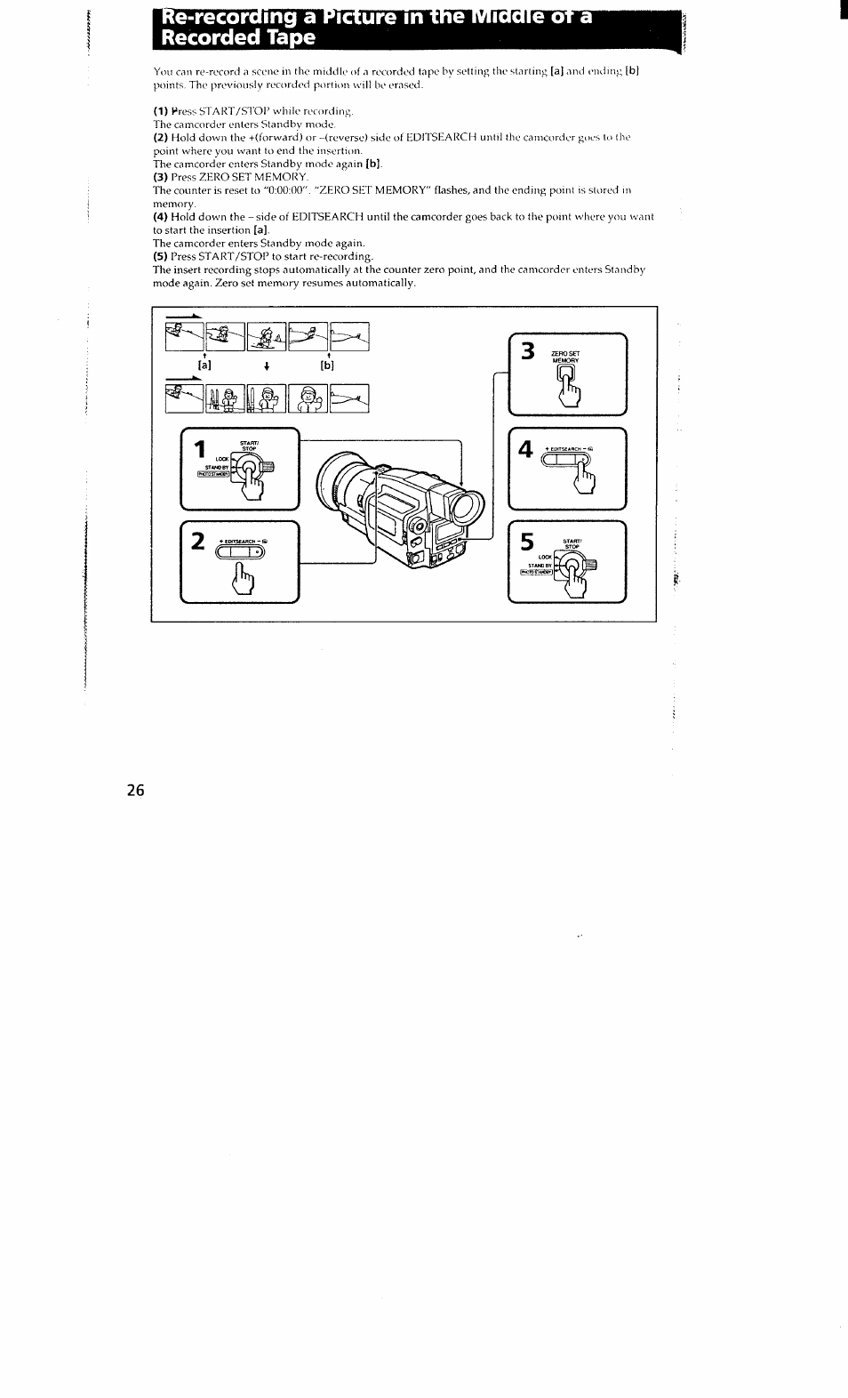 E-recoraing a picture in recorded tape | Sony DCR-VX700 User Manual | Page 26 / 73