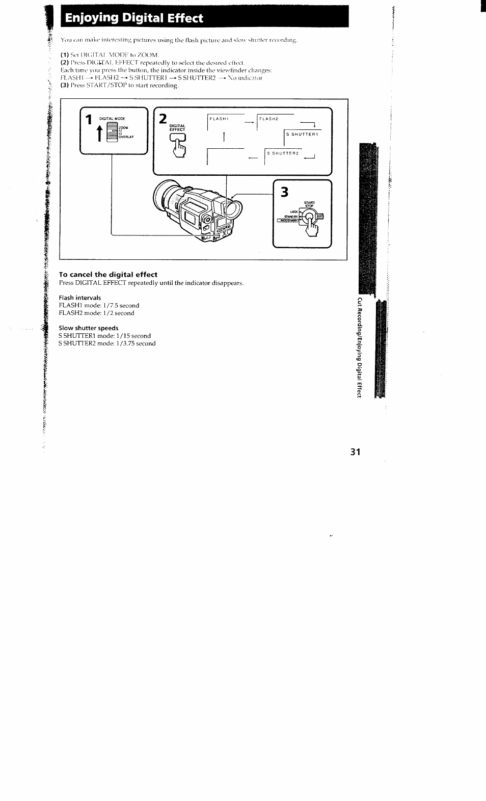 Enjoying digital effect, To cancel the digital effect | Sony DCR-VX700 User Manual | Page 31 / 73