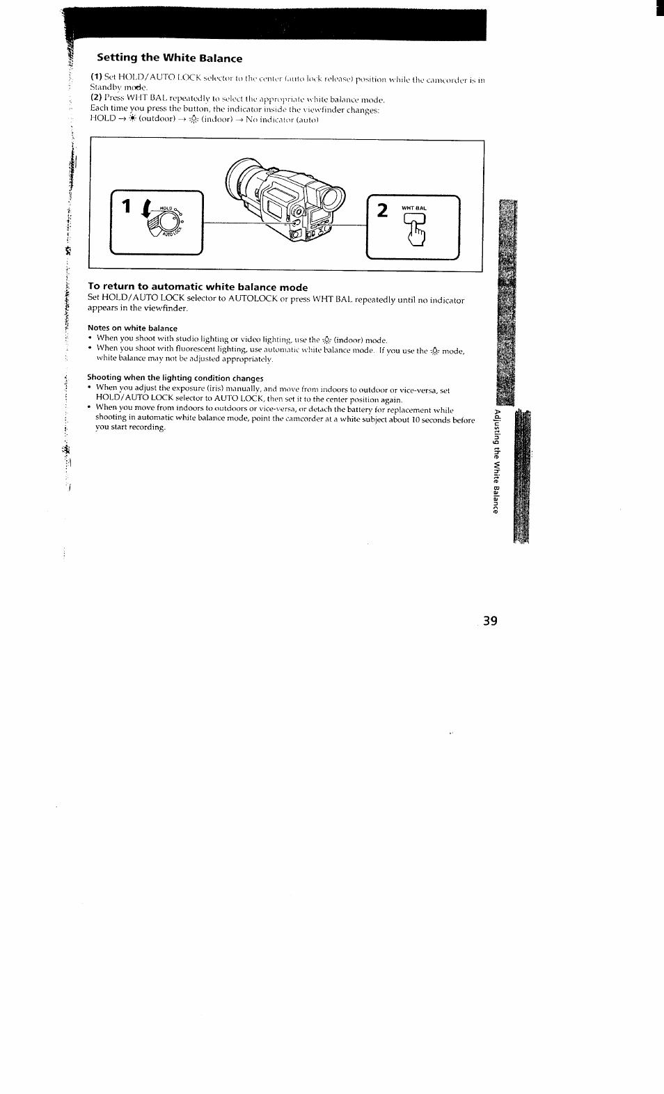 To return to automatic white balance mode | Sony DCR-VX700 User Manual | Page 37 / 73