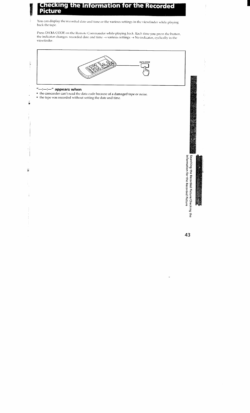 C^necking the information tor picture, Appears when | Sony DCR-VX700 User Manual | Page 41 / 73