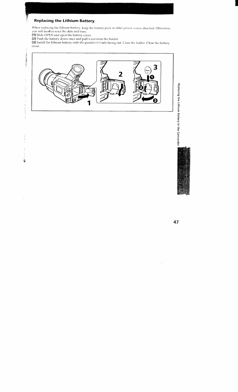 Replacing the lithium battery | Sony DCR-VX700 User Manual | Page 45 / 73