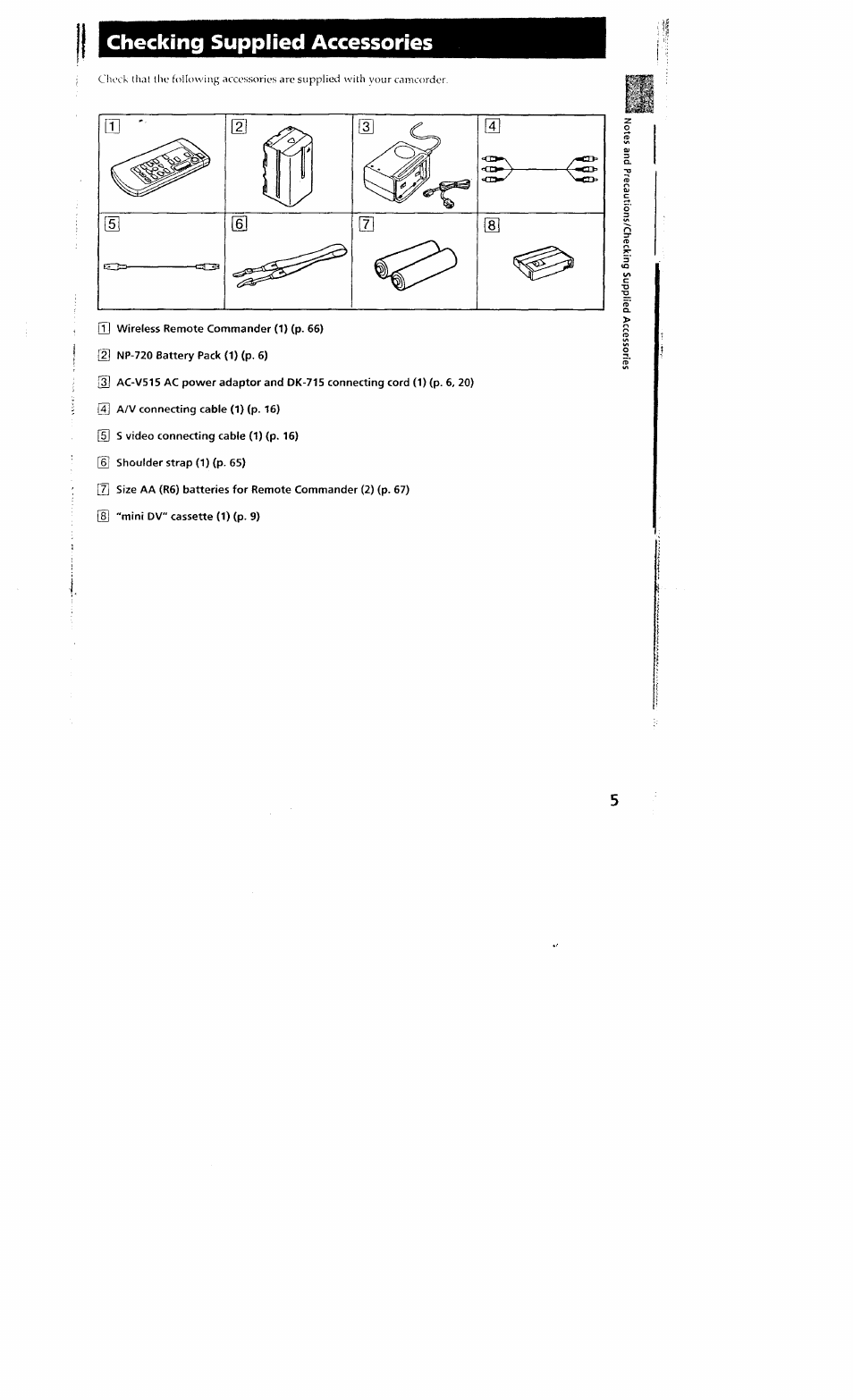 Checking supplied accessories | Sony DCR-VX700 User Manual | Page 5 / 73