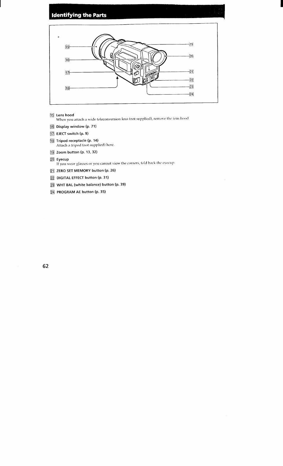 Identifying the parts | Sony DCR-VX700 User Manual | Page 60 / 73