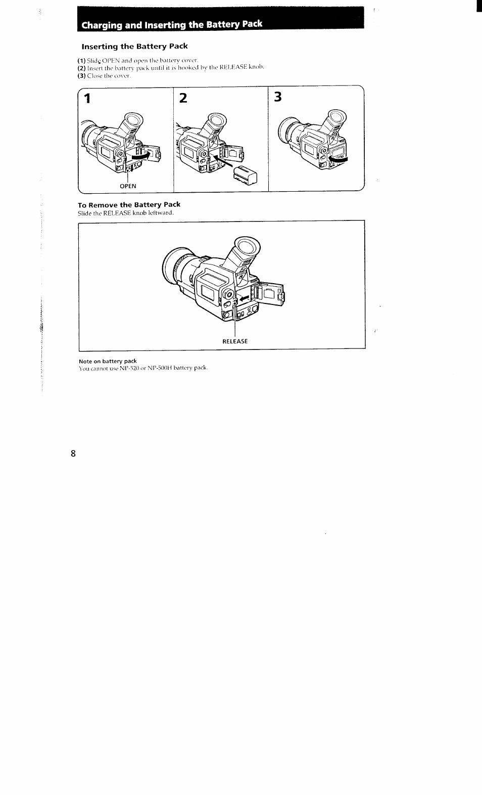 Charging and inserting the battery pack | Sony DCR-VX700 User Manual | Page 8 / 73