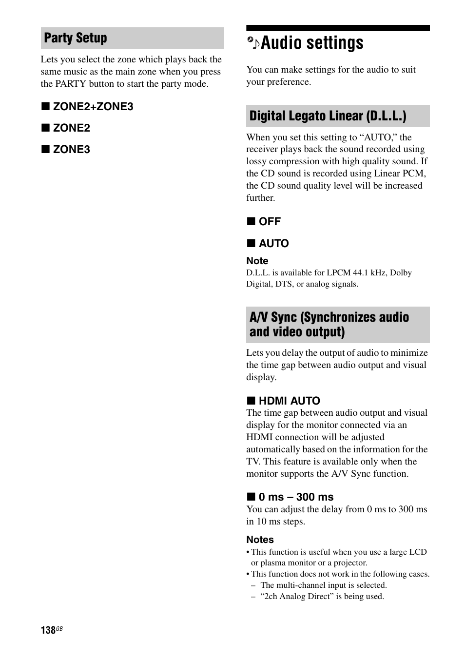 Audio settings | Sony STR-DA5500ES User Manual | Page 138 / 198