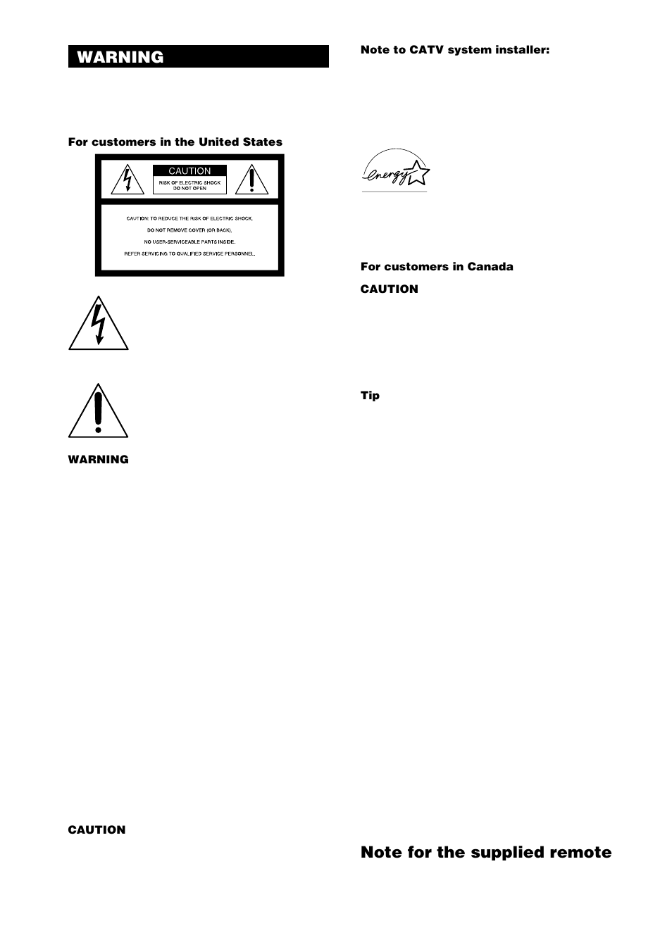 Warning | Sony STR-DE1075 User Manual | Page 2 / 56