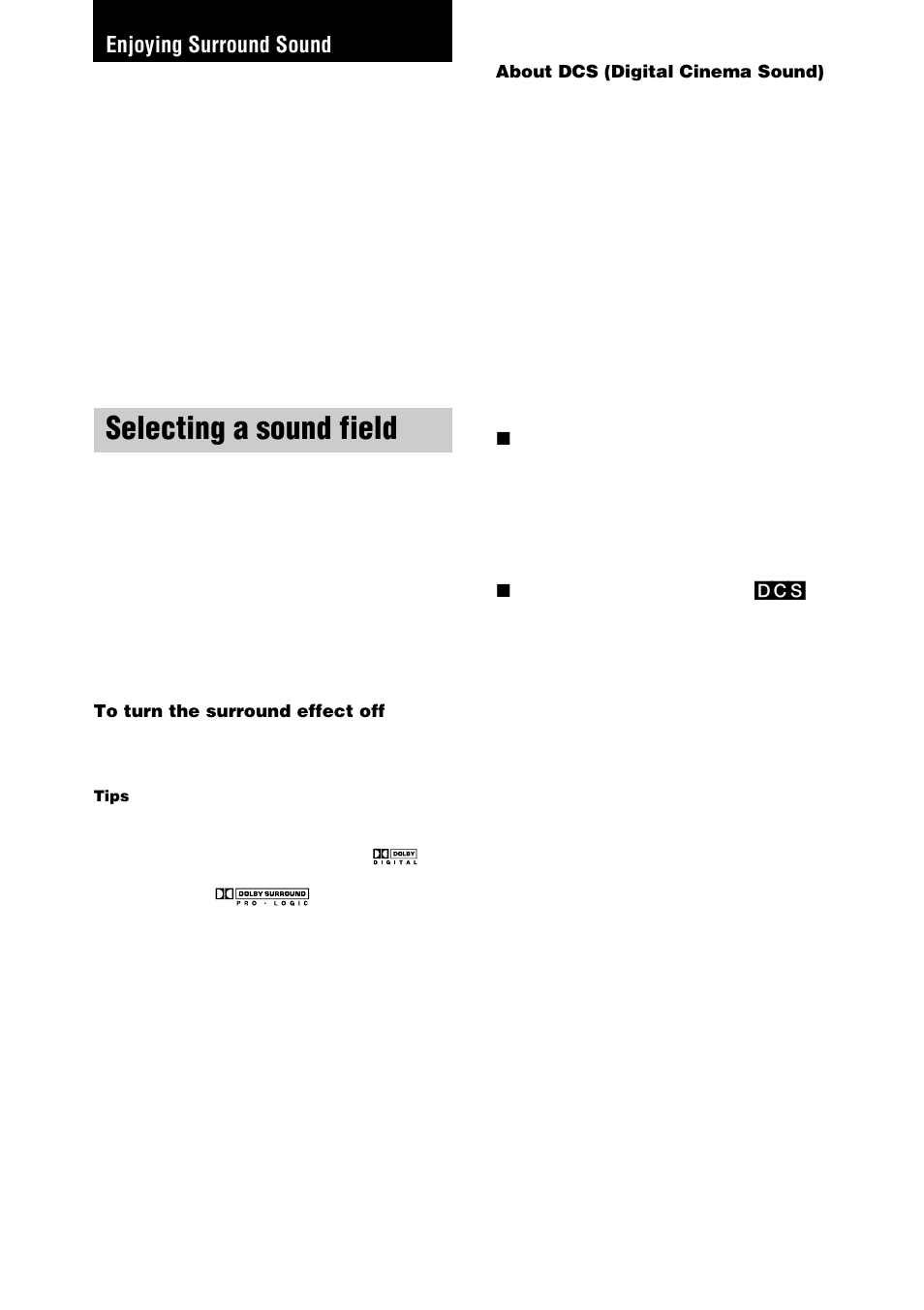 Enjoying surround sound, Selecting a sound field | Sony STR-DE1075 User Manual | Page 26 / 56