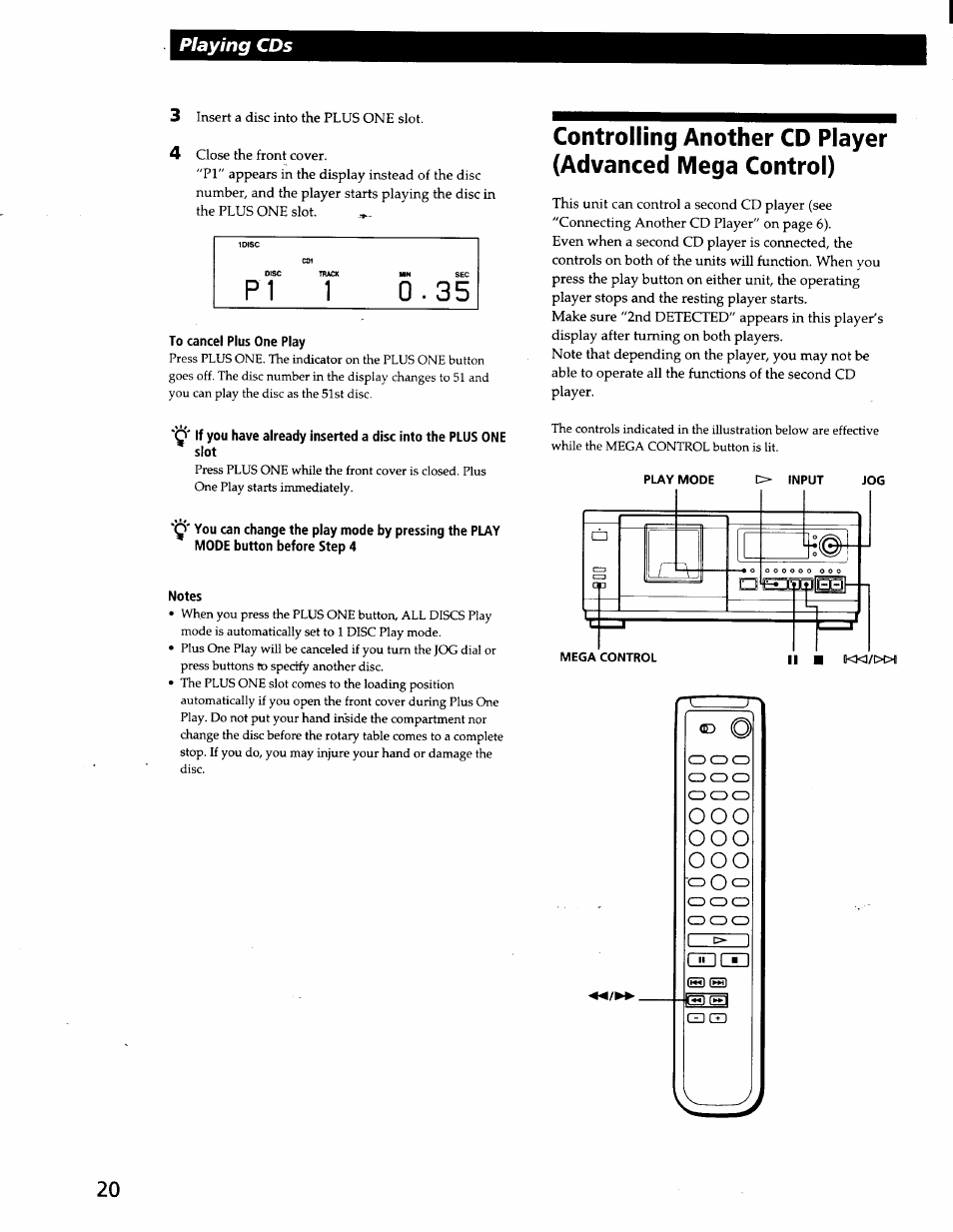 Notes, P i 1, Playing cds | Sony CDP-CX57 User Manual | Page 21 / 33