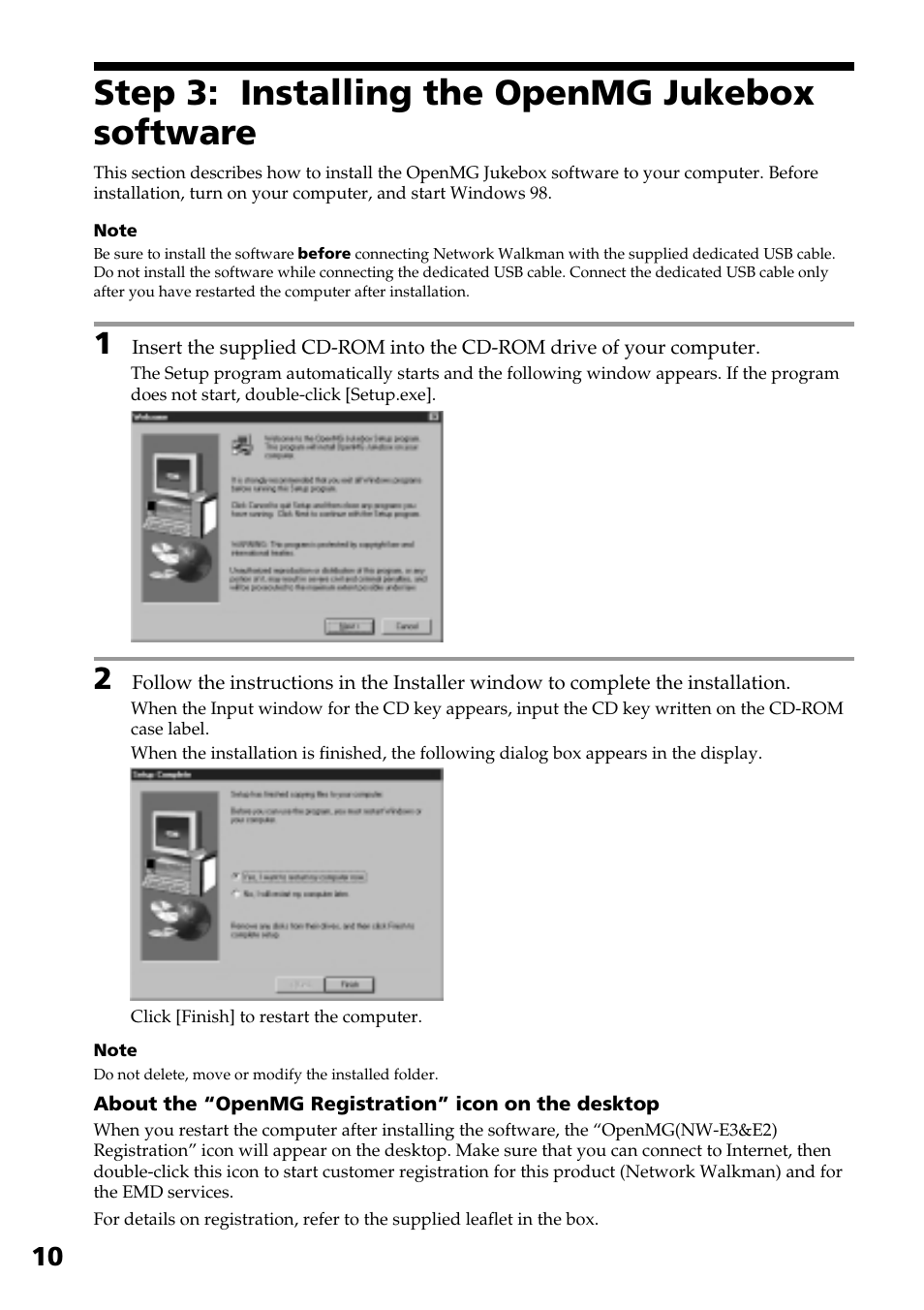 Step 3: installing the openmg jukebox software | Sony NW-E2 User Manual | Page 10 / 36