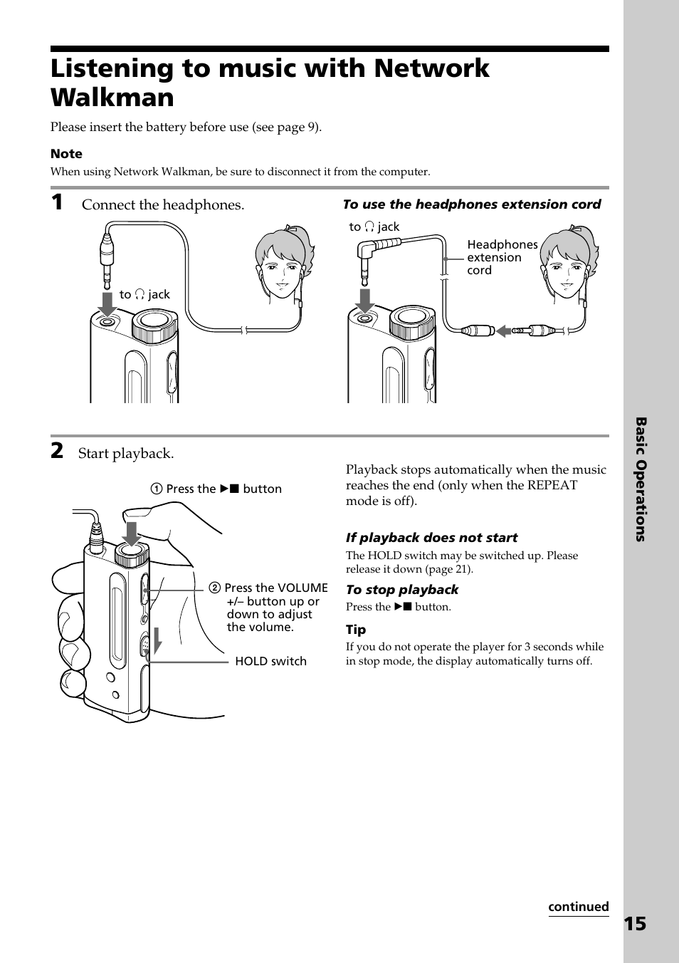 Listening to music with network walkman | Sony NW-E2 User Manual | Page 15 / 36