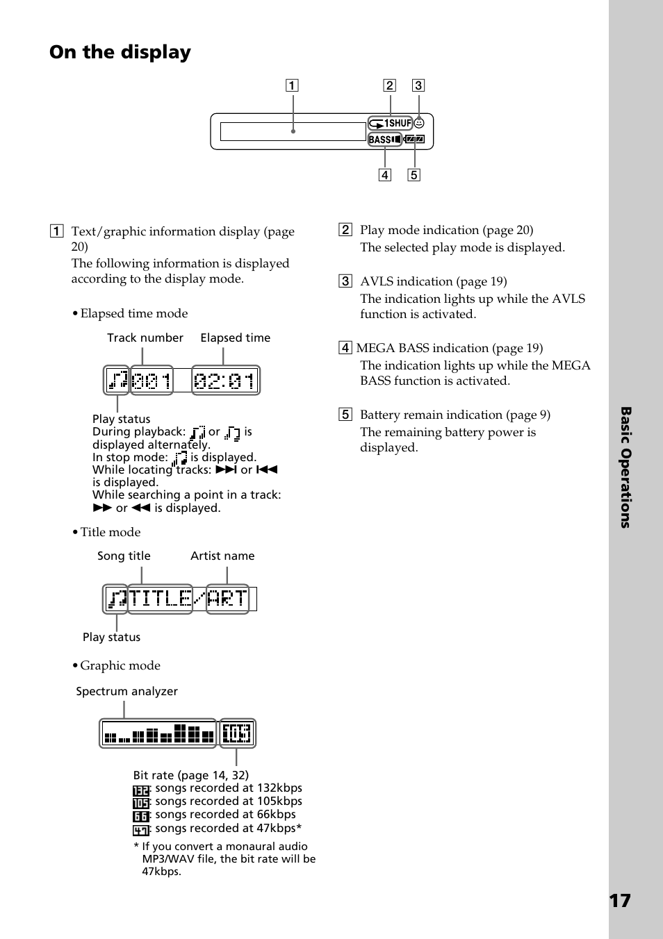 On the display, 17 on the display | Sony NW-E2 User Manual | Page 17 / 36
