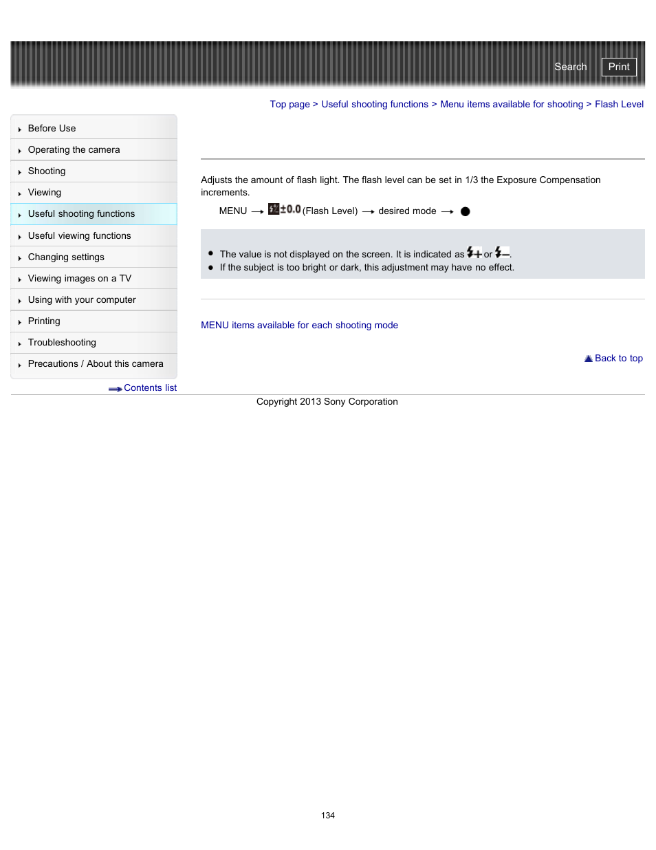 Flash level, Cyber-shot user guide | Sony DSC-HX300 User Manual | Page 141 / 252